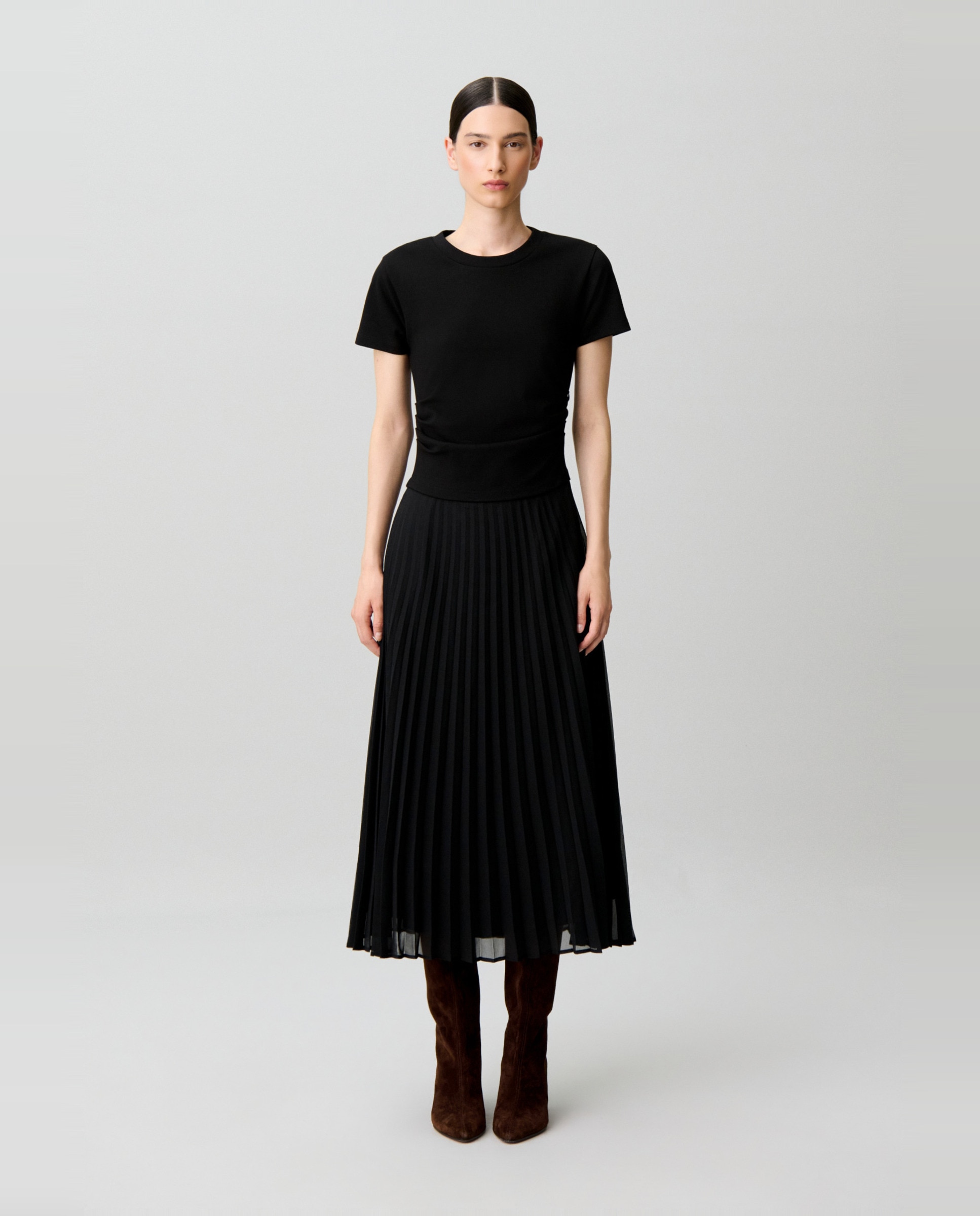 Vestido midi bimaterial plisado - Claudie Pierlot - Negro Negro-1