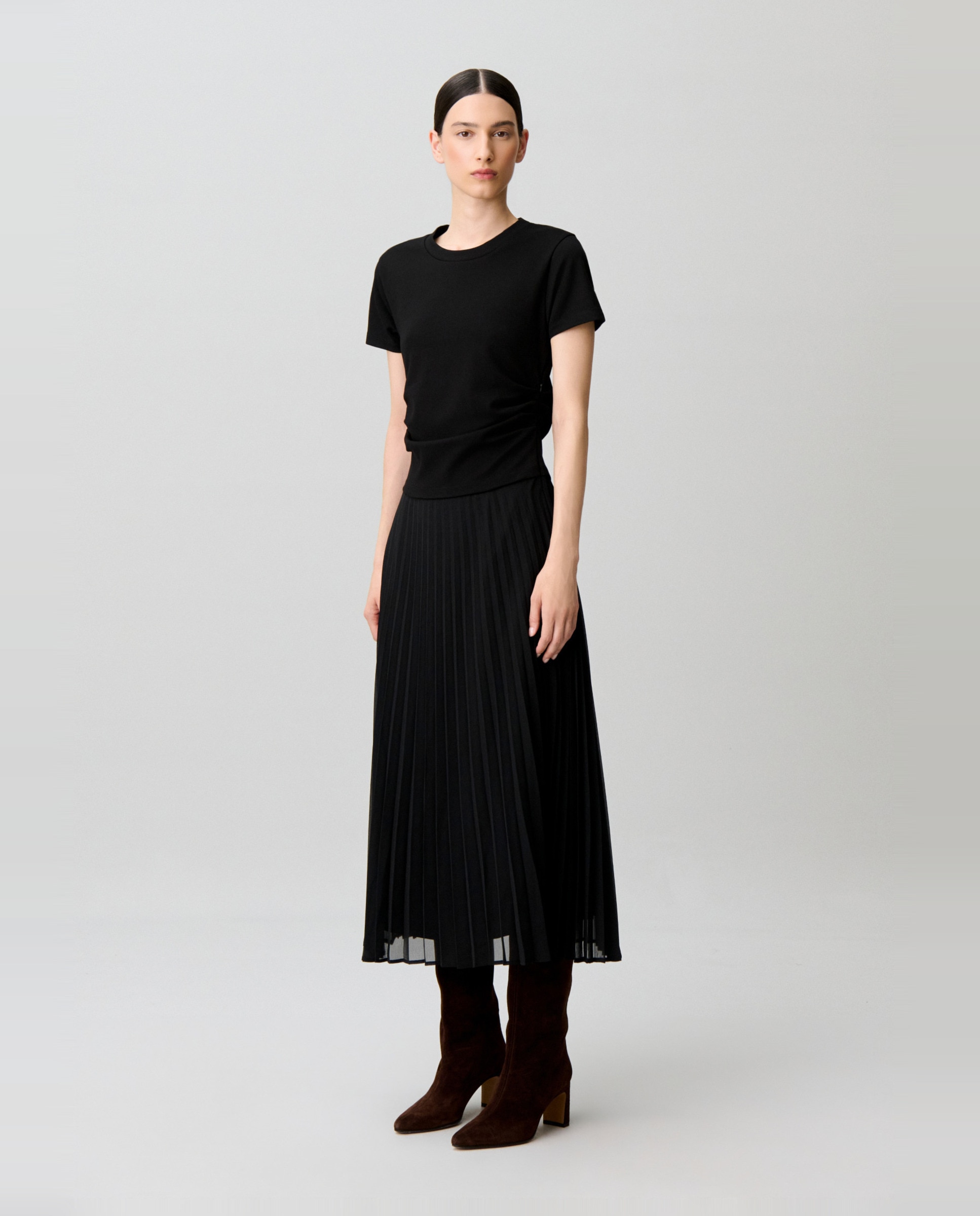 Vestido midi bimaterial plisado - Claudie Pierlot - Negro Negro-2