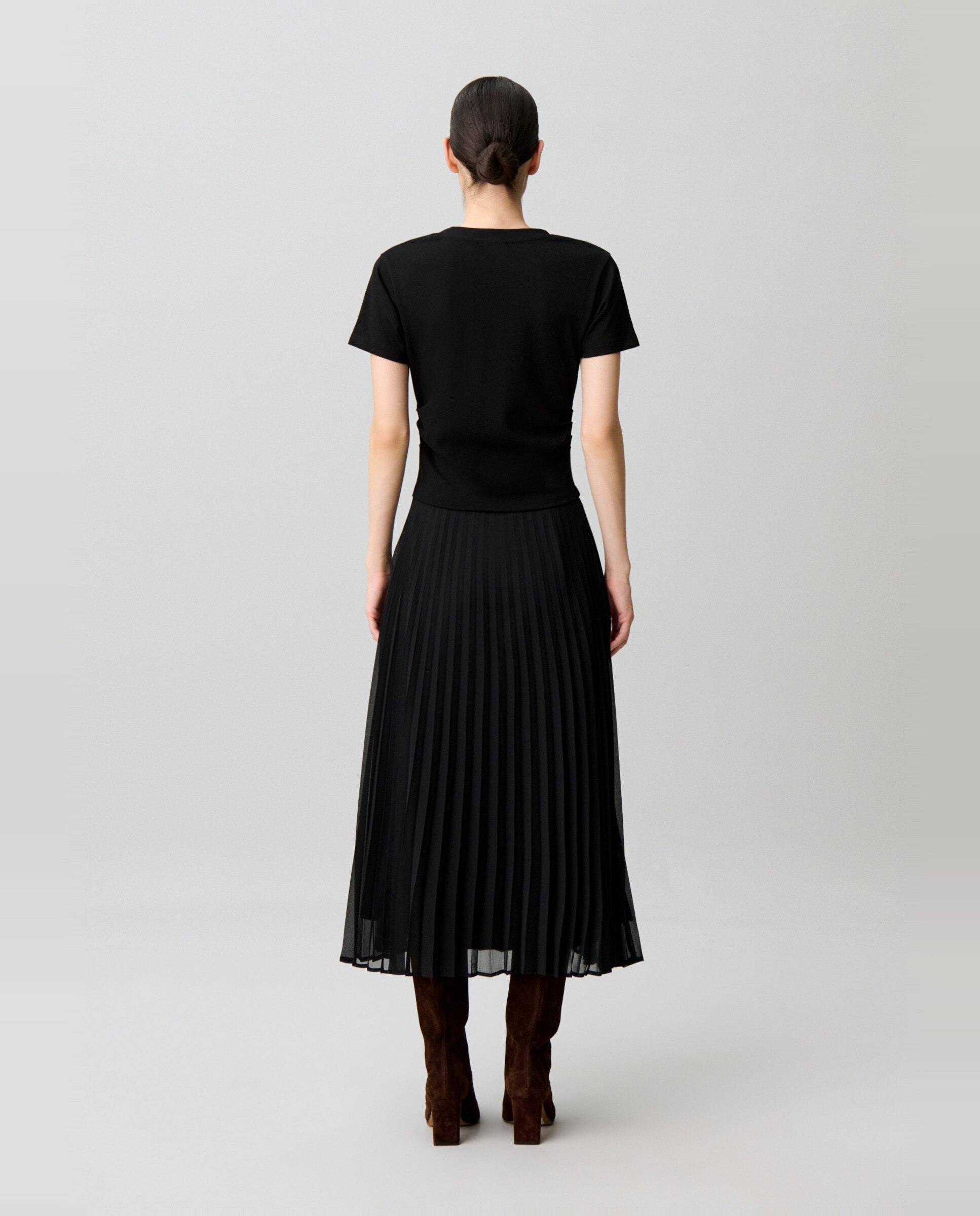 Vestido midi bimaterial plisado - Claudie Pierlot - Negro Negro-3