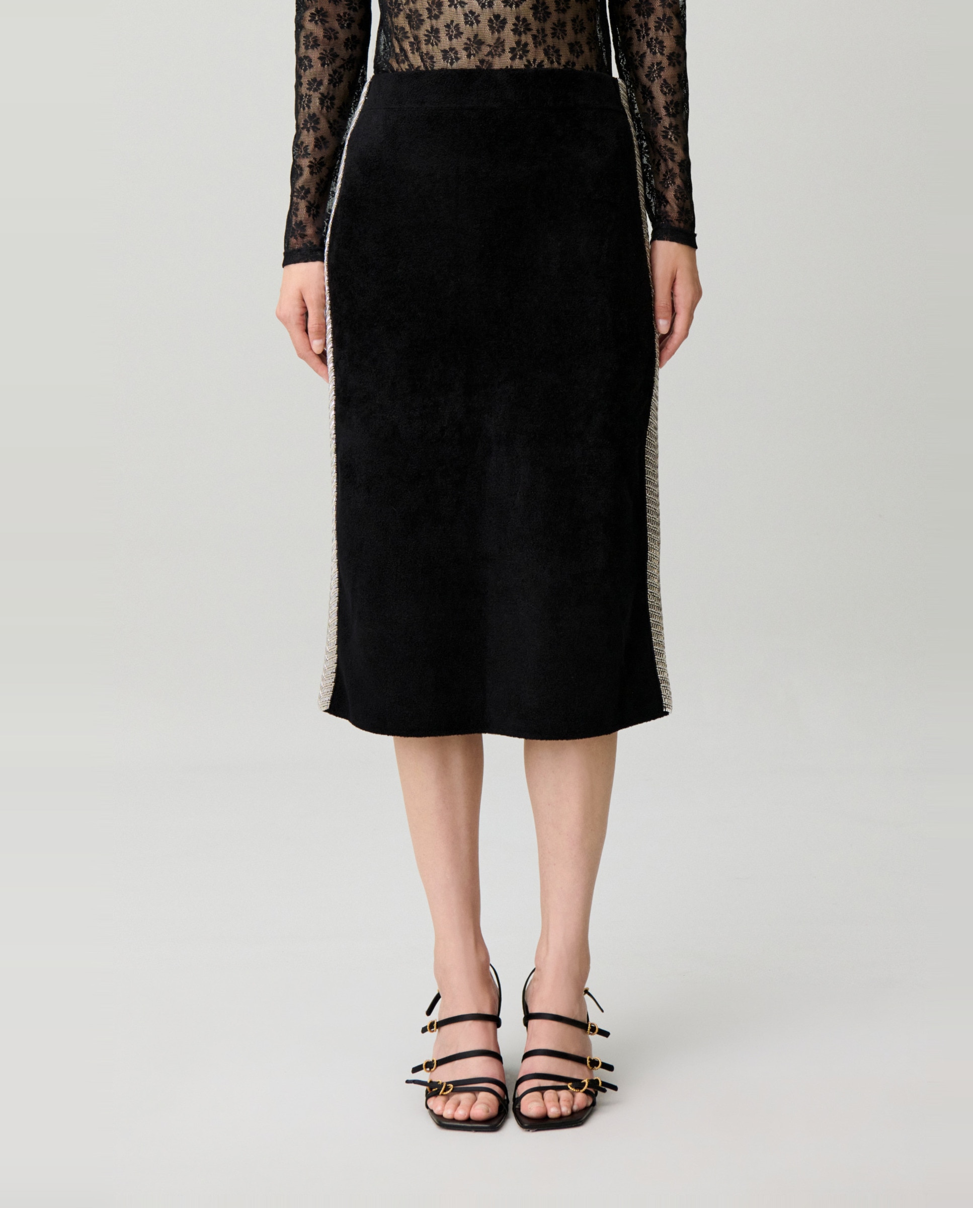 Falda midi recta de punto terciopelo y cintura alta - Claudie Pierlot - Negro Negro-2