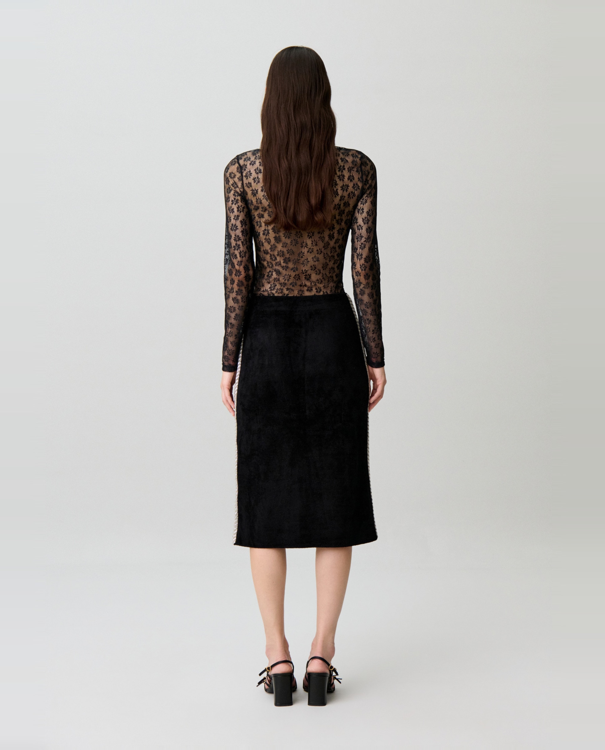 Falda midi recta de punto terciopelo y cintura alta - Claudie Pierlot - Negro Negro-3