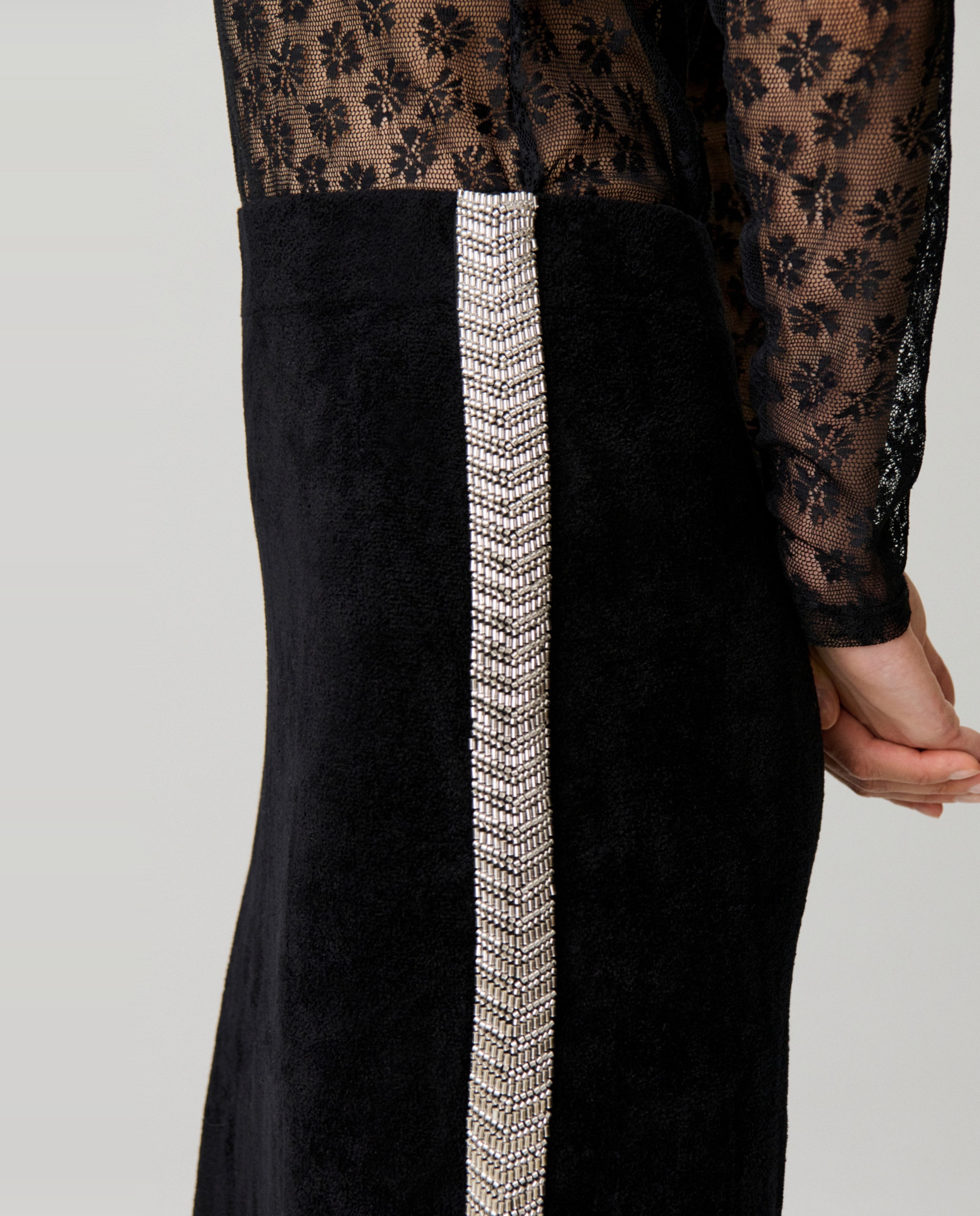 Falda midi recta de punto terciopelo y cintura alta - Claudie Pierlot - Negro Negro-5