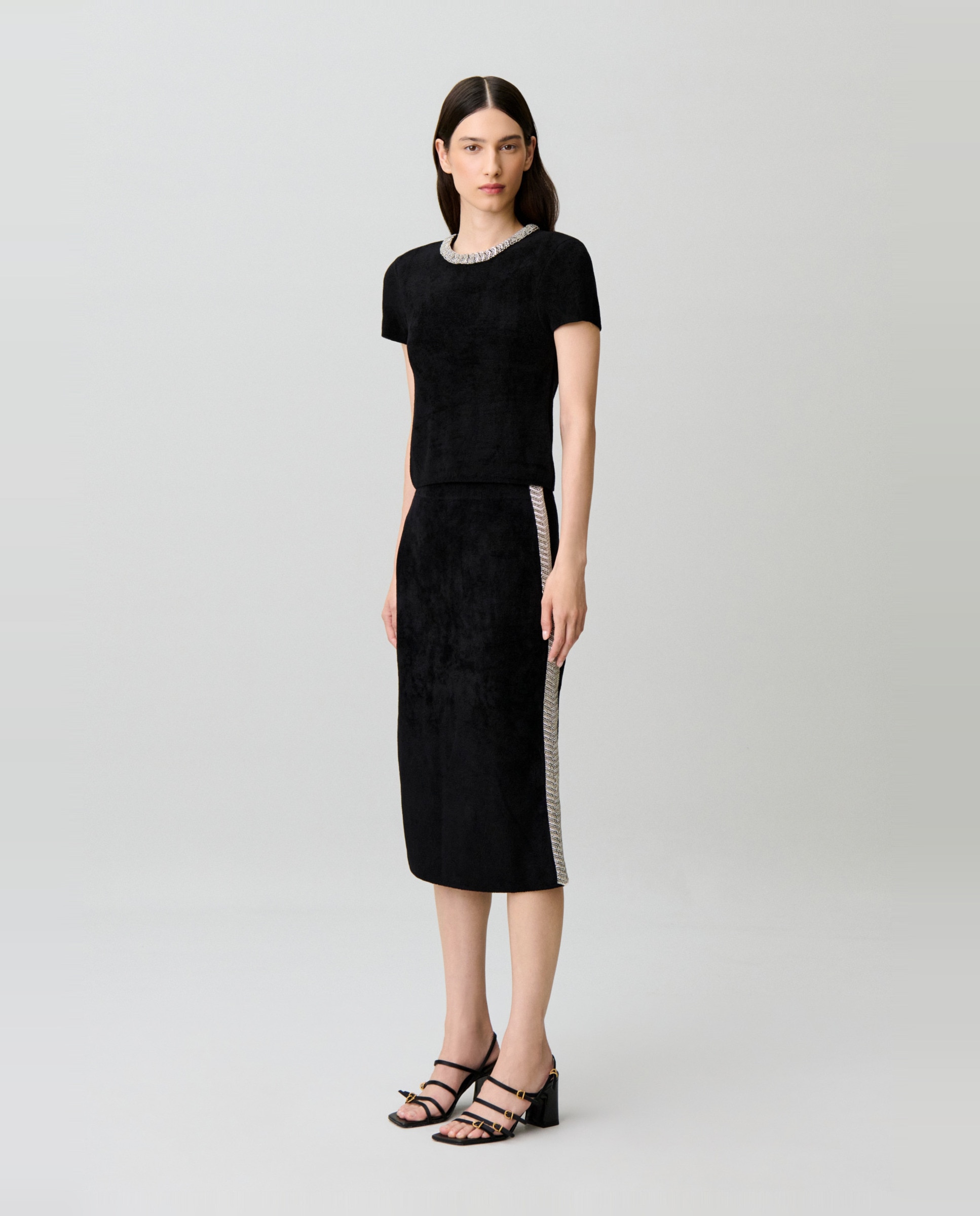 Top de mujer corto efecto terciopelo con perlas - Claudie Pierlot - Negro Negro-3