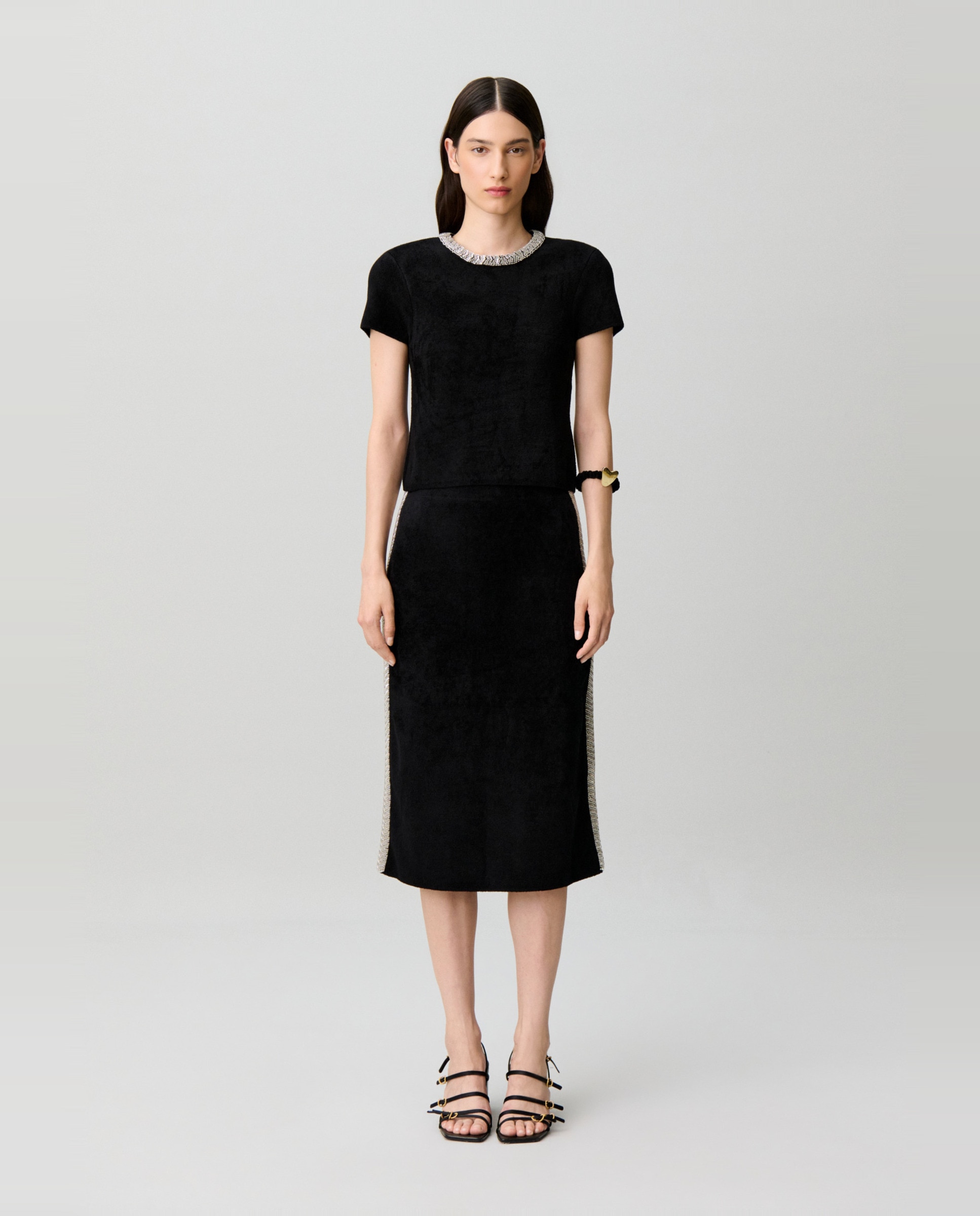 Top de mujer corto efecto terciopelo con perlas - Claudie Pierlot - Negro Negro-4
