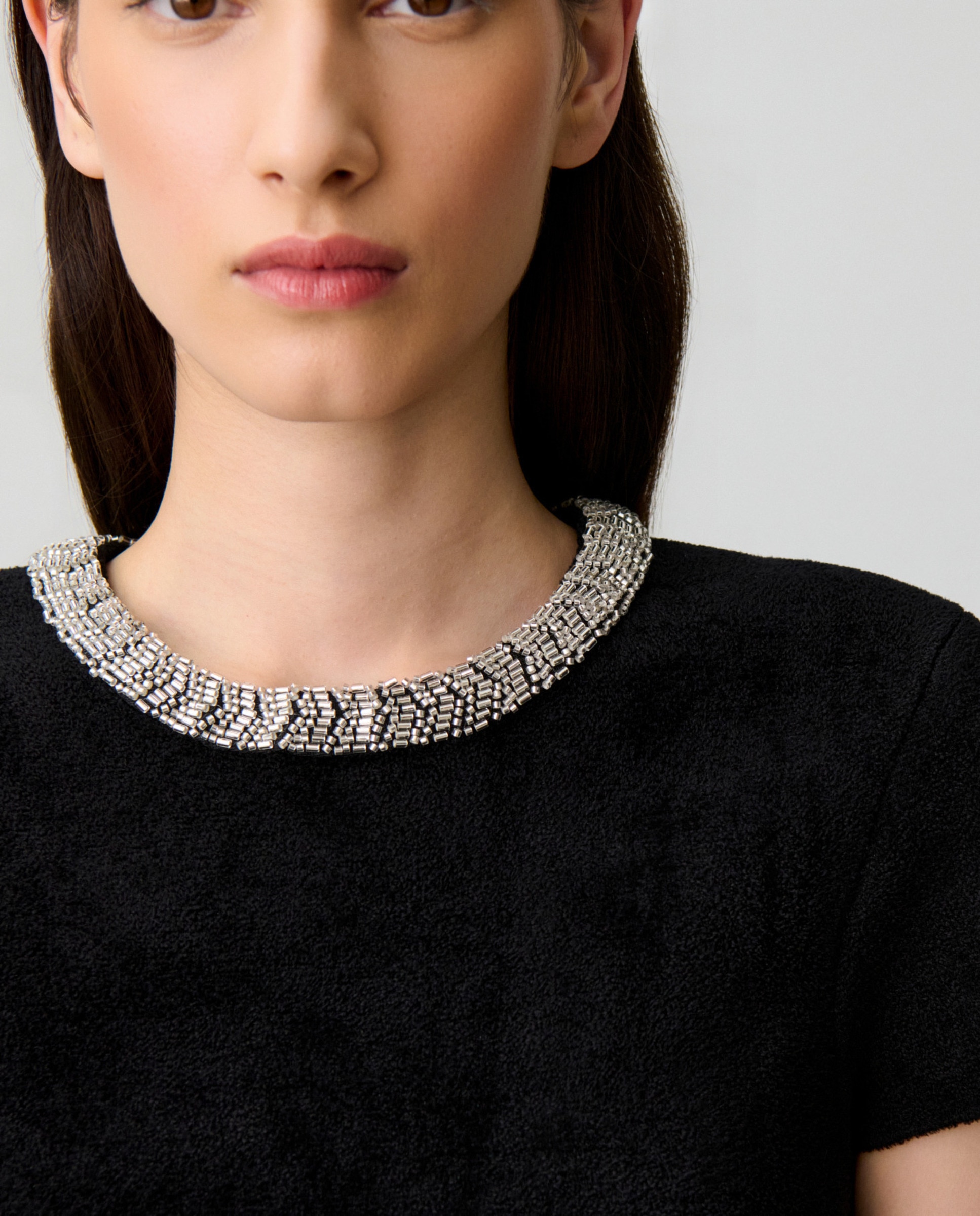 Top de mujer corto efecto terciopelo con perlas - Claudie Pierlot - Negro Negro-5