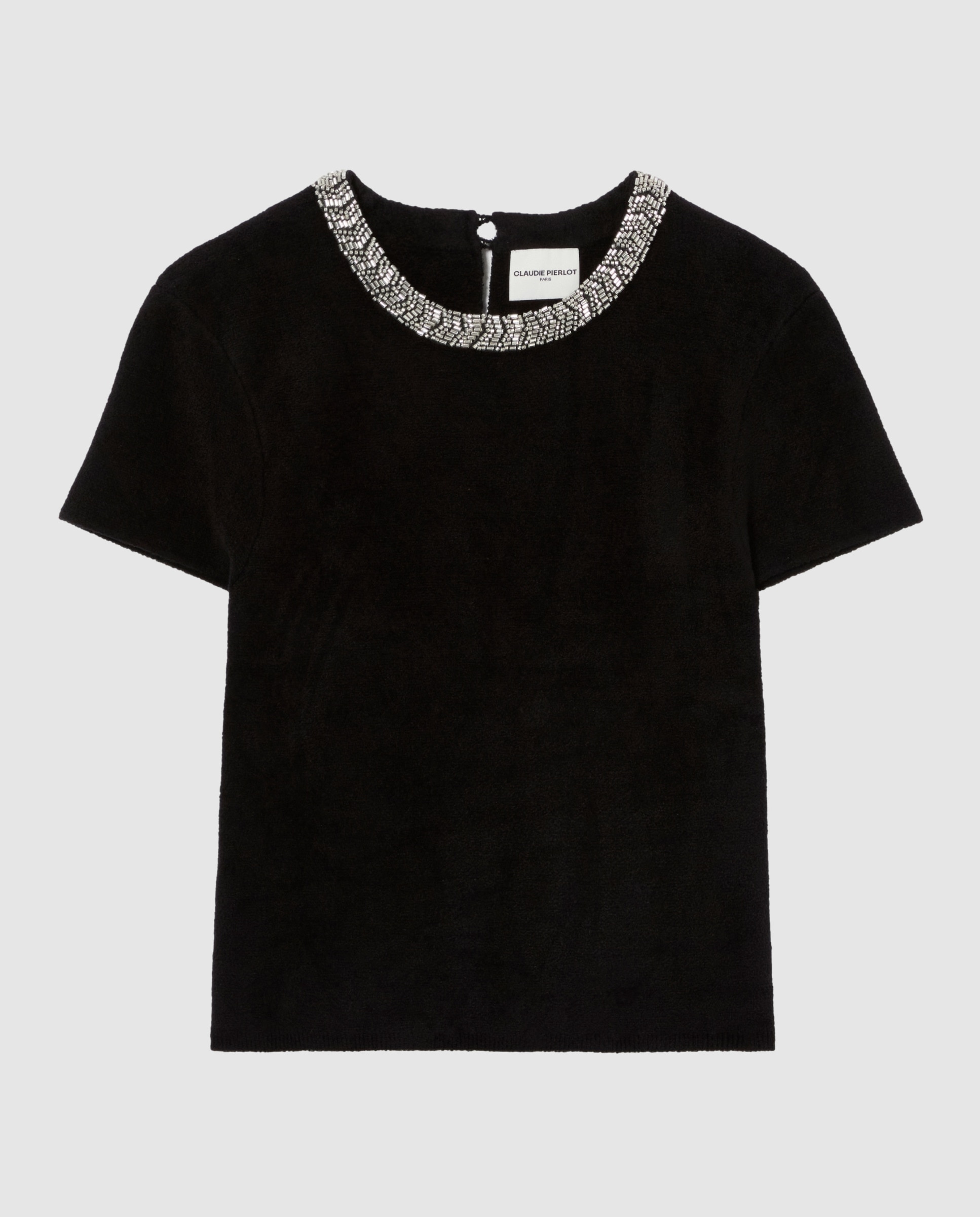 Top de mujer corto efecto terciopelo con perlas - Claudie Pierlot - Negro Negro-6