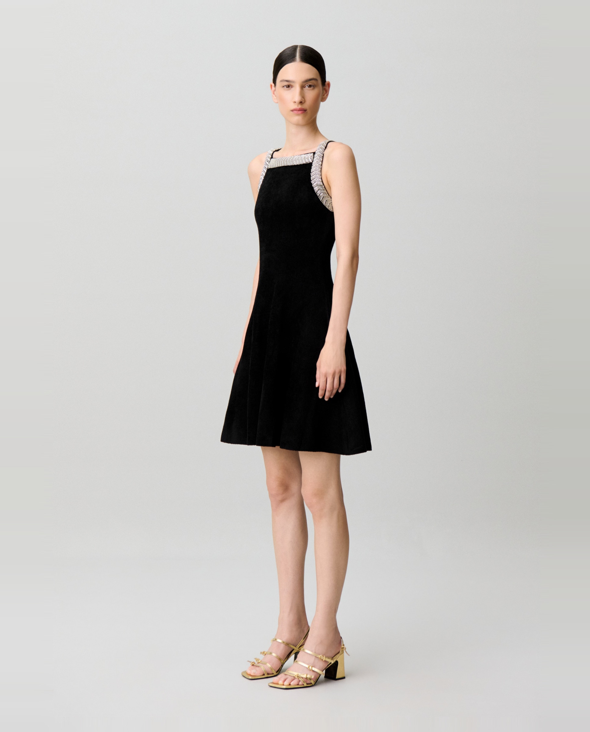 Vestido corto evasé sin mangas de terciopelo con perlas - Claudie Pierlot - Negro Negro-2