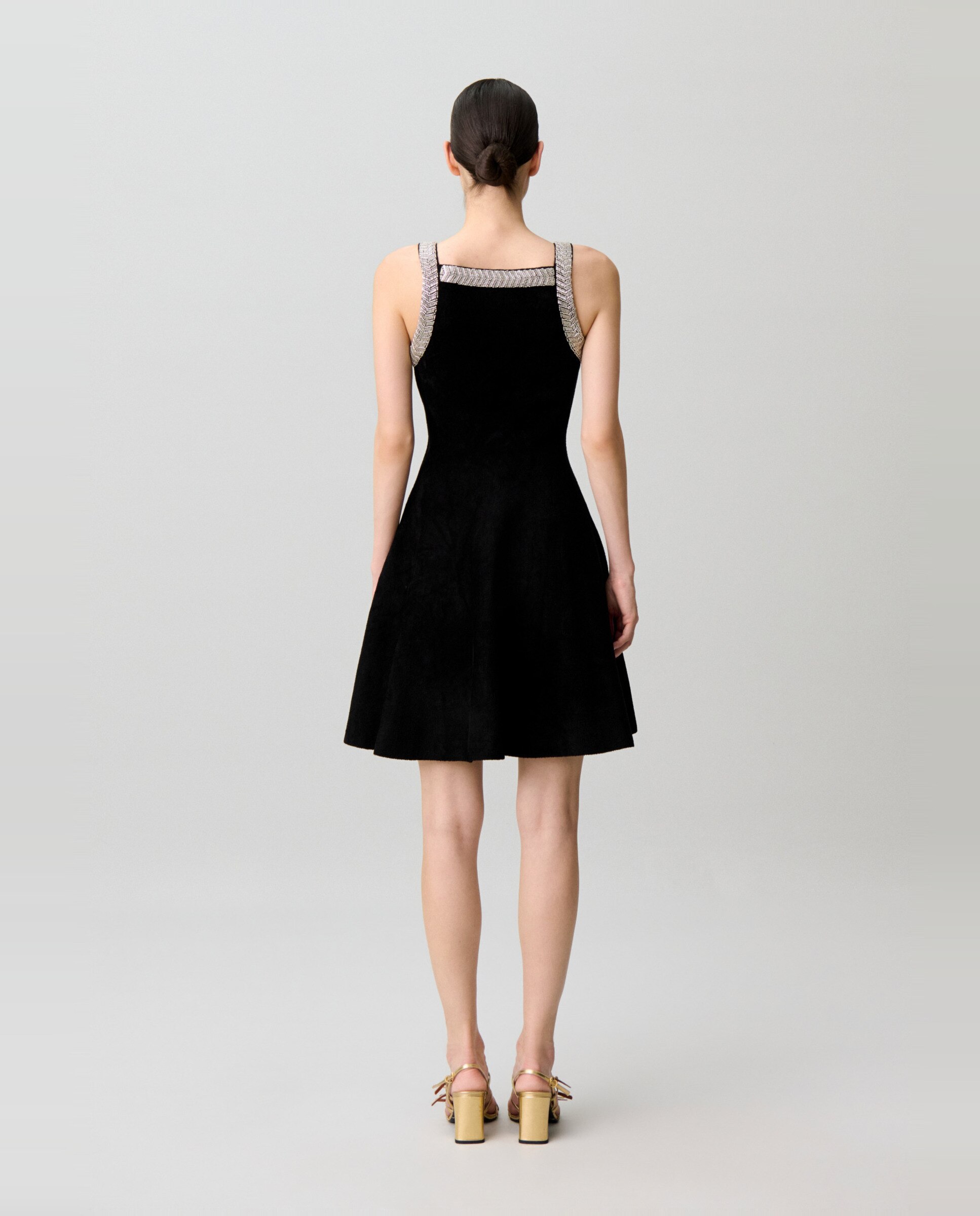Vestido corto evasé sin mangas de terciopelo con perlas - Claudie Pierlot - Negro Negro-3