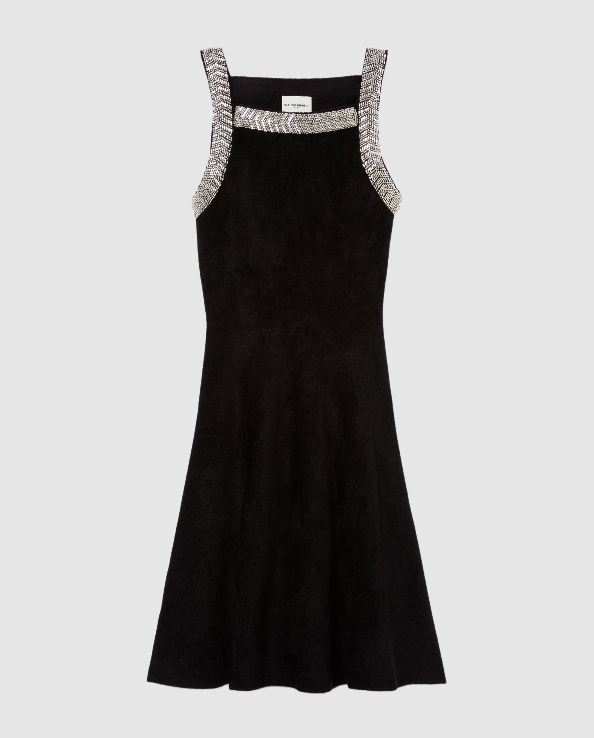 Vestido corto evasé sin mangas de terciopelo con perlas - Claudie Pierlot - Negro Negro-6