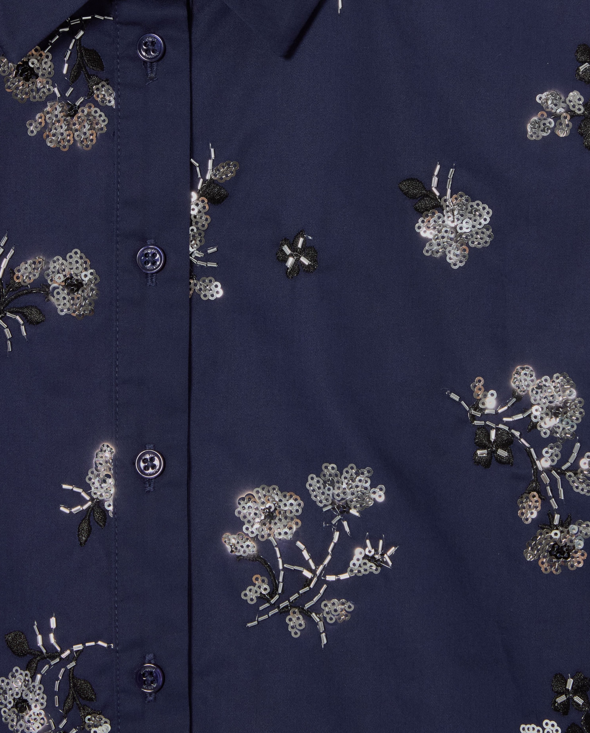 Camisa corta de mujer con bordado floral y mangas abullonadas - Claudie Pierlot - Azul marino Azul marino-6