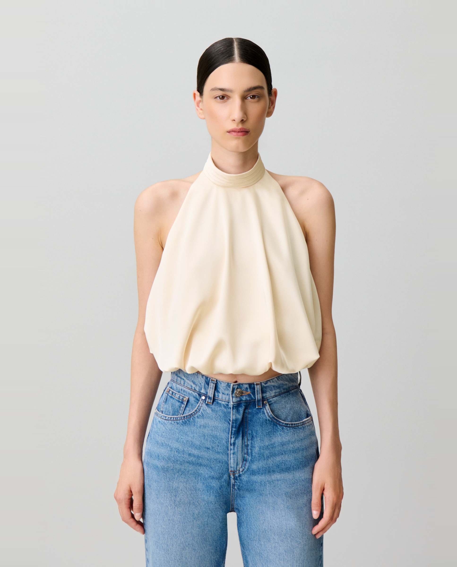 Imagen 1 de Top de mujer satinado espalda descubierta cuello alto - Claudie Pierlot - Blanco Blanco