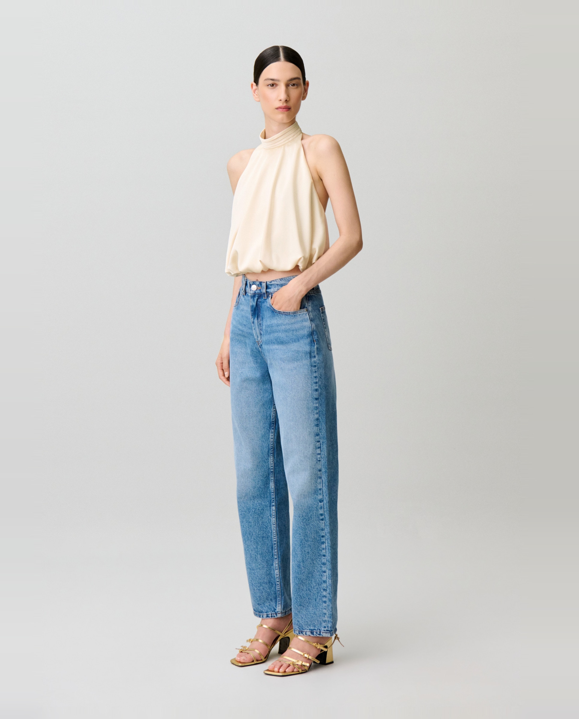 Imagen 3 de Top de mujer satinado espalda descubierta cuello alto - Claudie Pierlot - Blanco Blanco