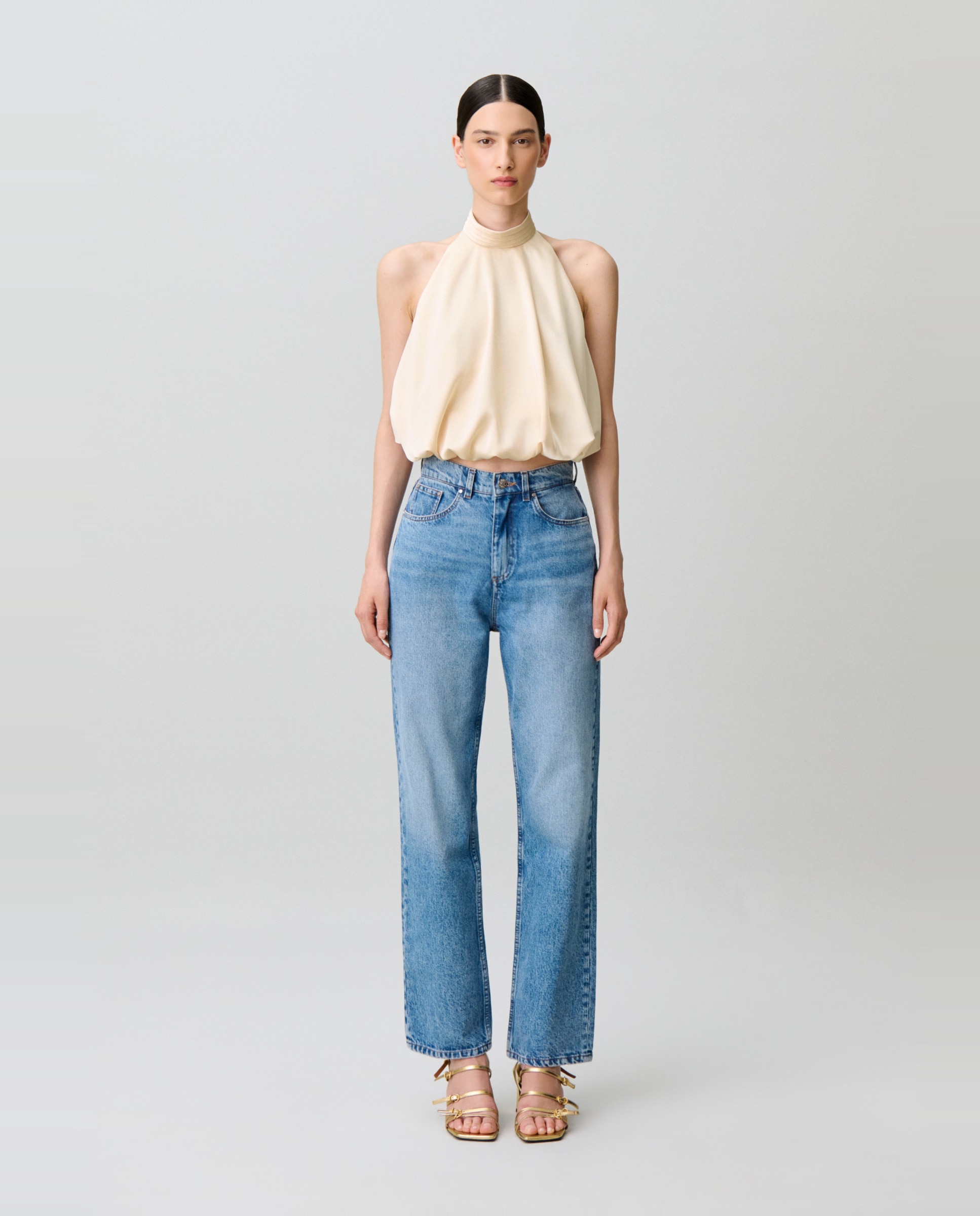 Imagen 4 de Top de mujer satinado espalda descubierta cuello alto - Claudie Pierlot - Blanco Blanco