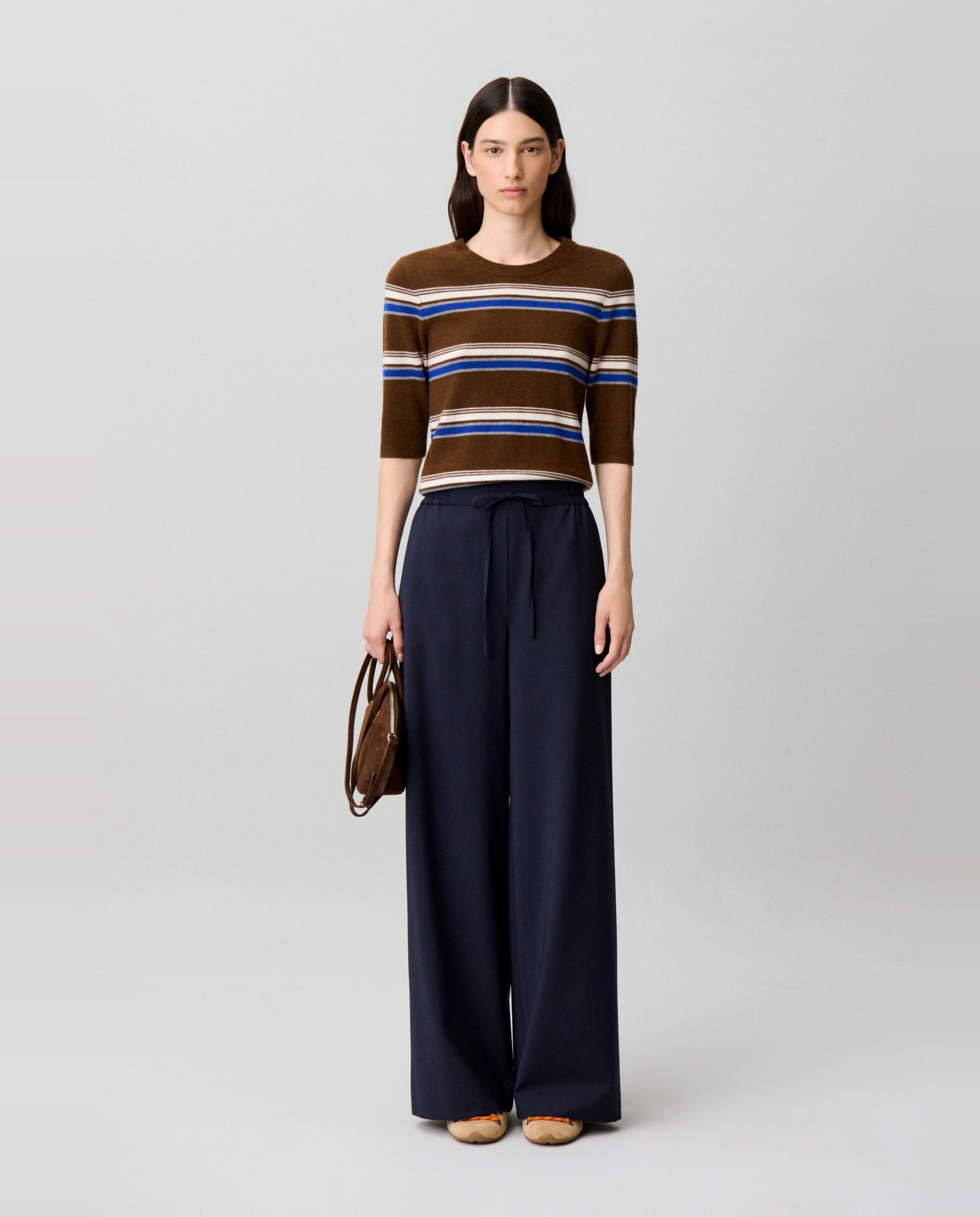 Pantalones anchos de mujer de punto fluido de cintura elástica - Claudie Pierlot - Azul marino Azul marino-1