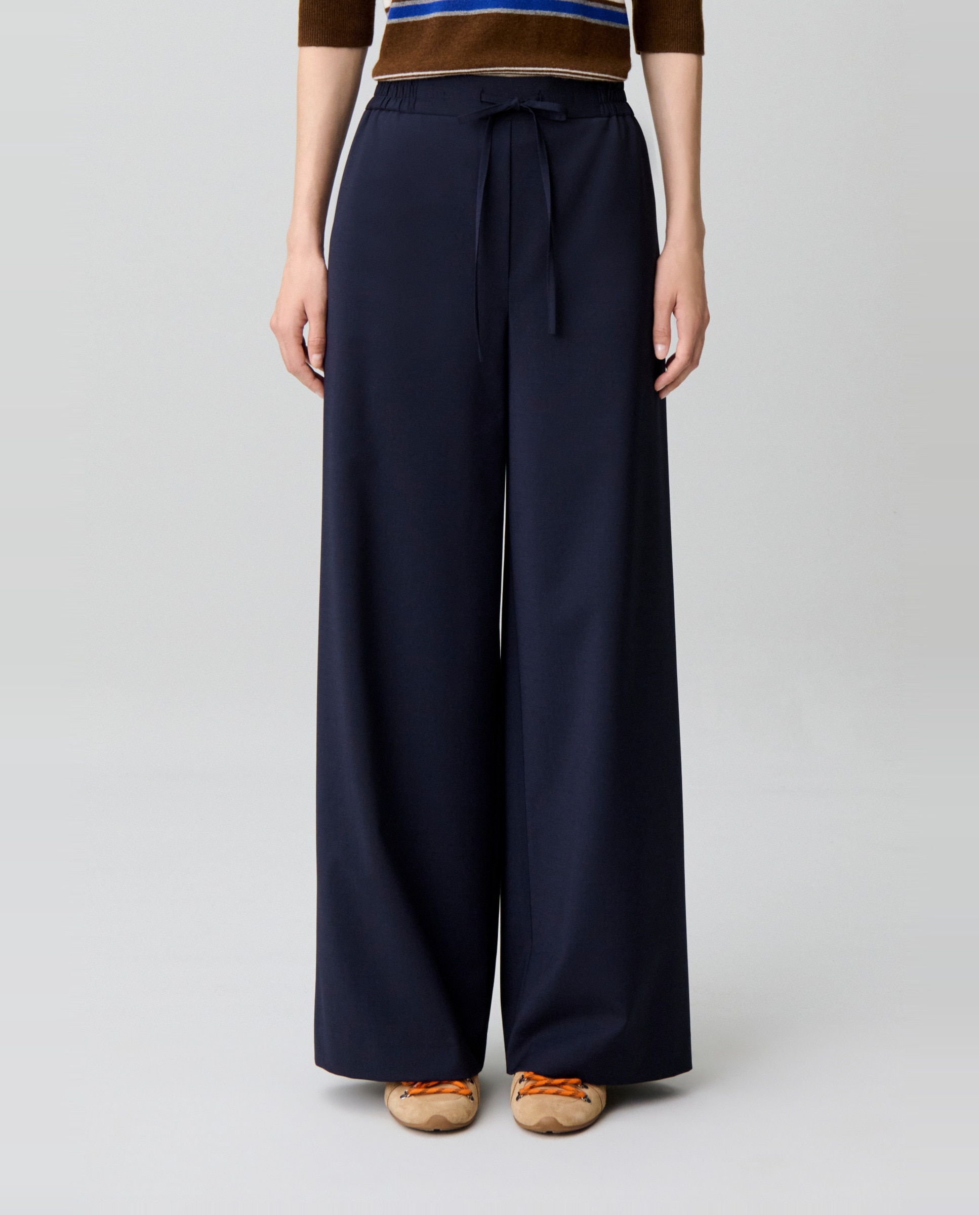 Pantalones anchos de mujer de punto fluido de cintura elástica - Claudie Pierlot - Azul marino Azul marino-2