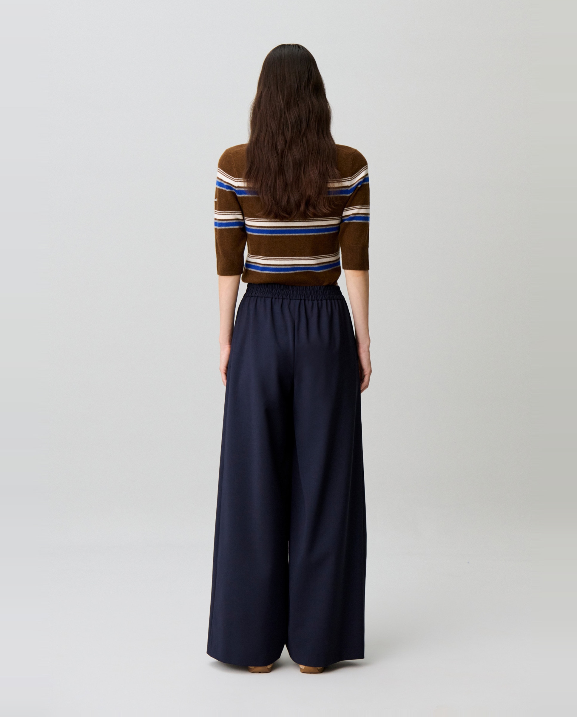 Pantalones anchos de mujer de punto fluido de cintura elástica - Claudie Pierlot - Azul marino Azul marino-3