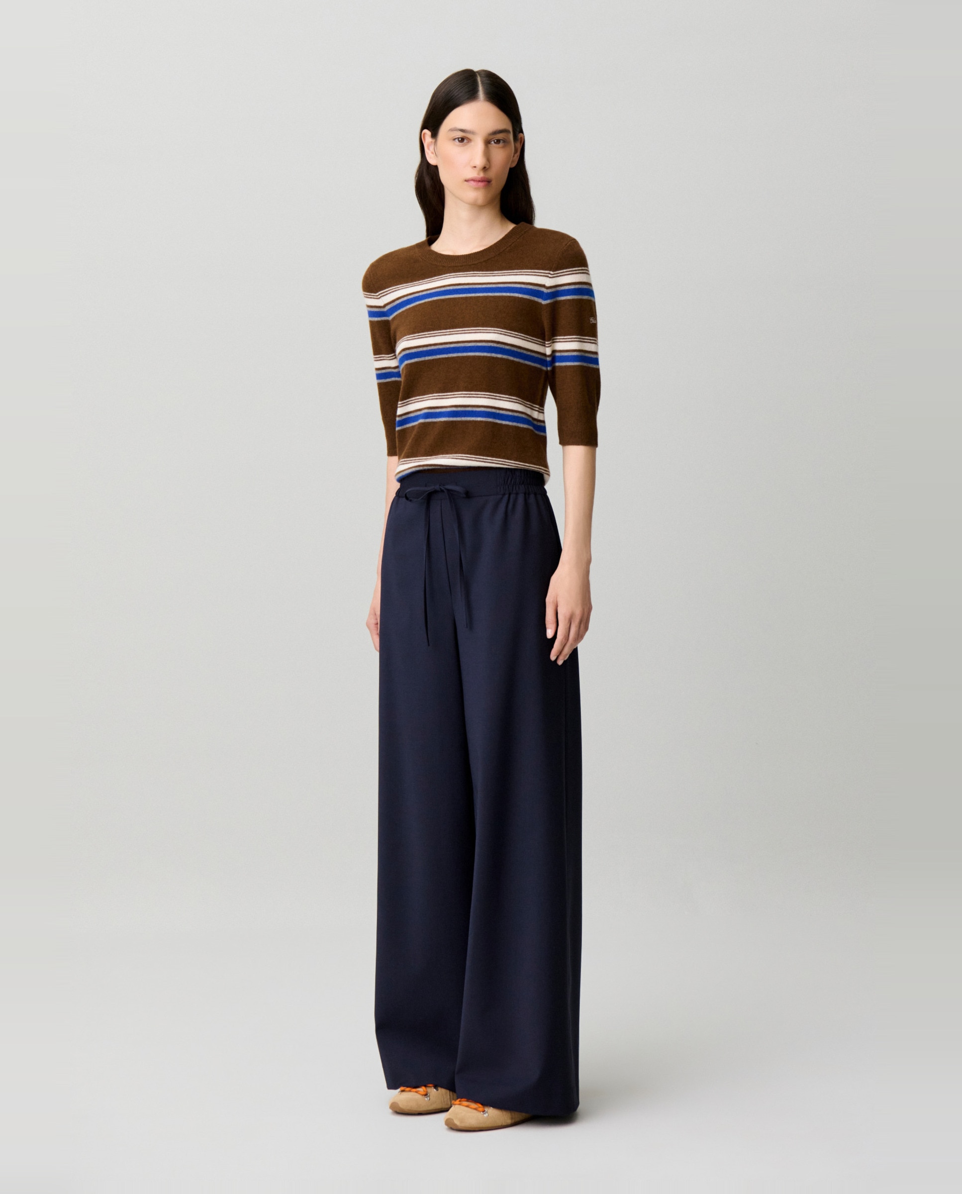 Pantalones anchos de mujer de punto fluido de cintura elástica - Claudie Pierlot - Azul marino Azul marino-5