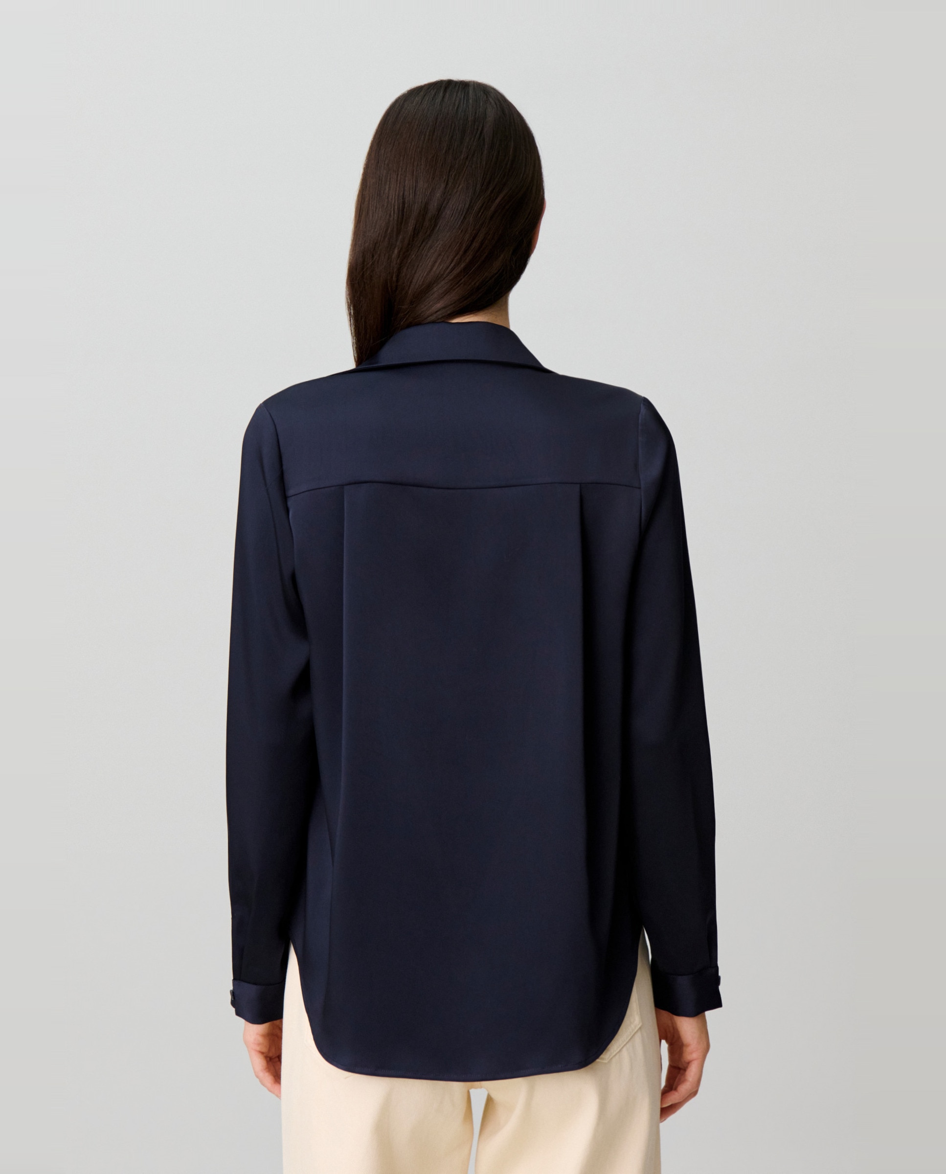Blusa de mujer recta fluida con mangas abullonadas y pliegues - Claudie Pierlot - Azul marino Azul marino-2