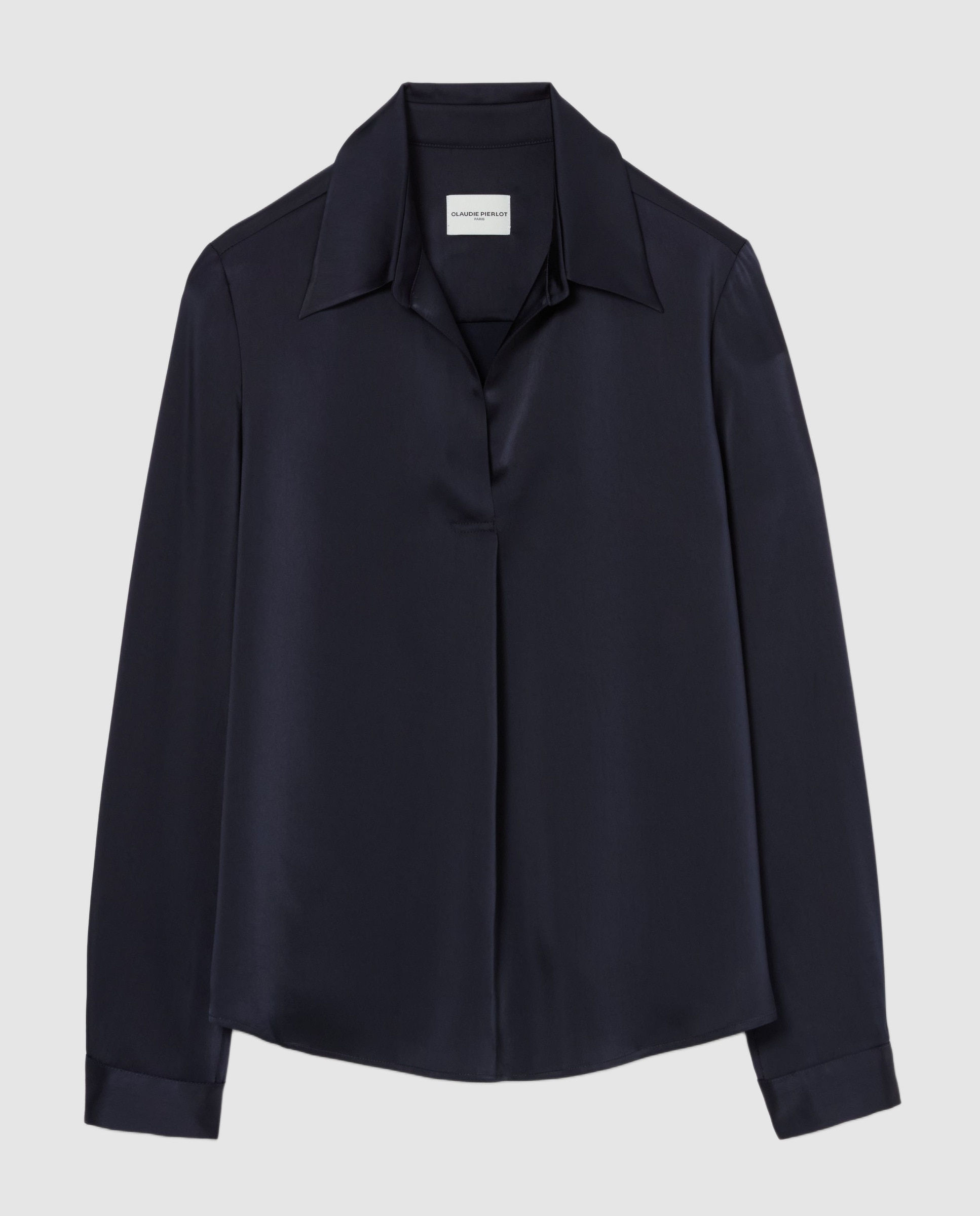 Blusa de mujer recta fluida con mangas abullonadas y pliegues - Claudie Pierlot - Azul marino Azul marino-7