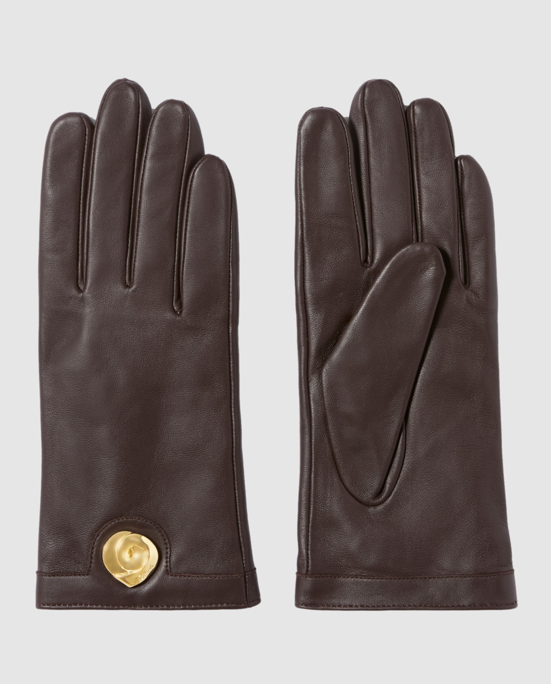 Imagen 1 de Guantes de piel lisa para mujer con joya dorada - Claudie Pierlot - Marrón Marrón