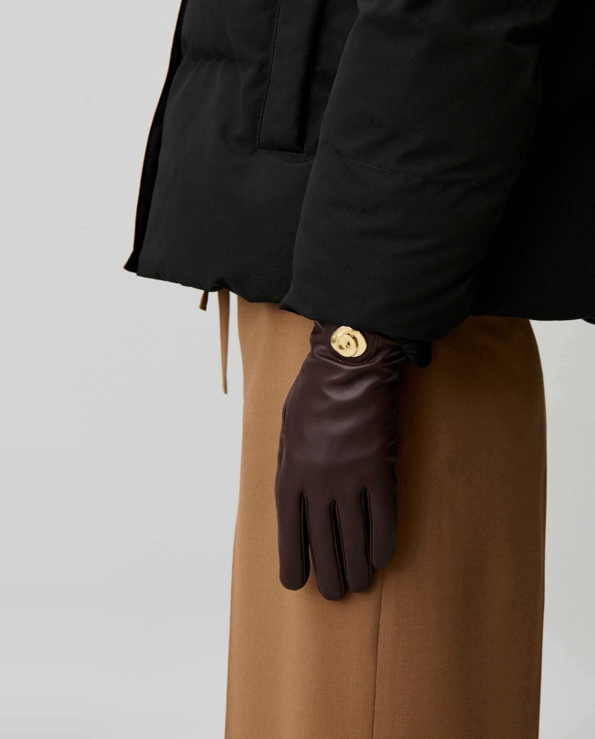 Imagen 2 de Guantes de piel lisa para mujer con joya dorada - Claudie Pierlot - Marrón Marrón