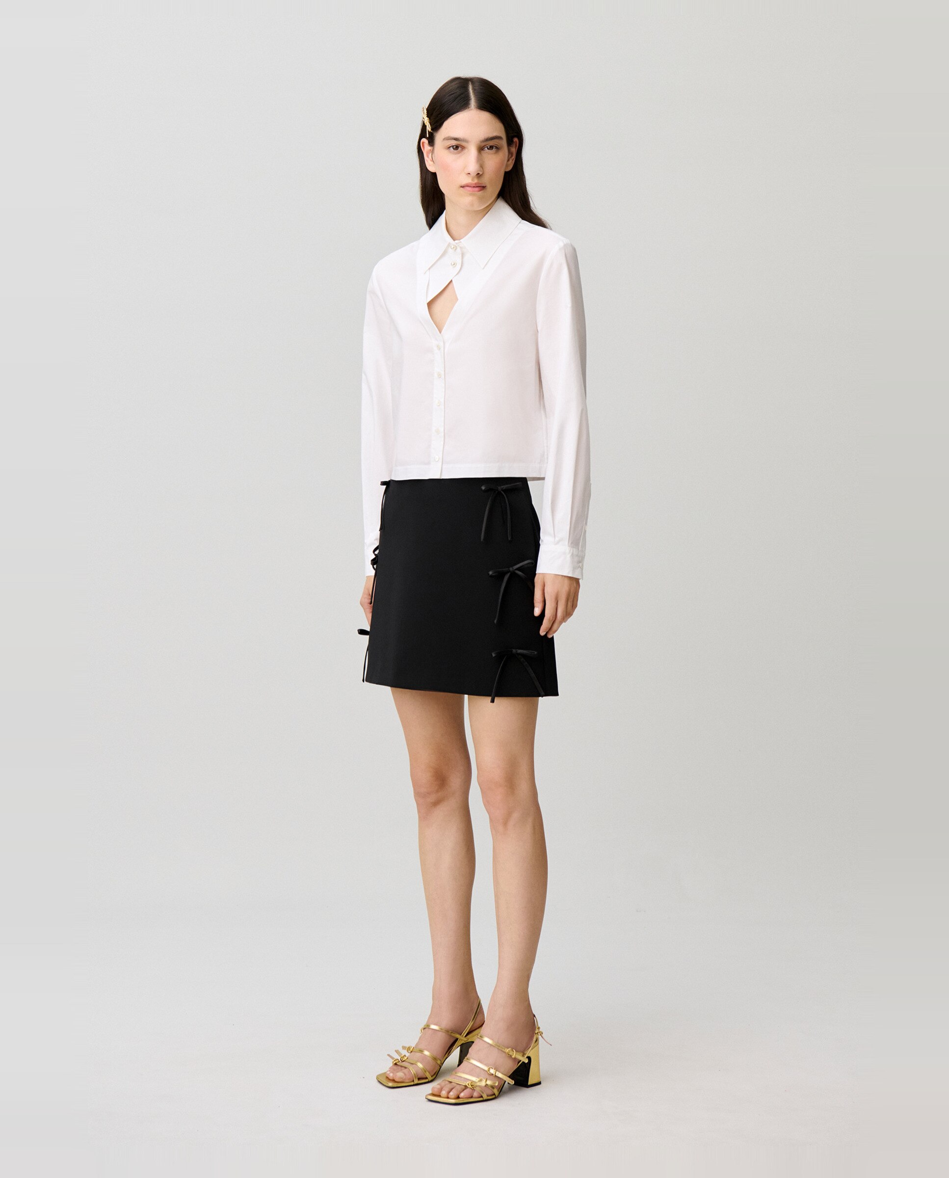 Falda corta recta evasé con lazos de satén - Claudie Pierlot - Negro Negro-4
