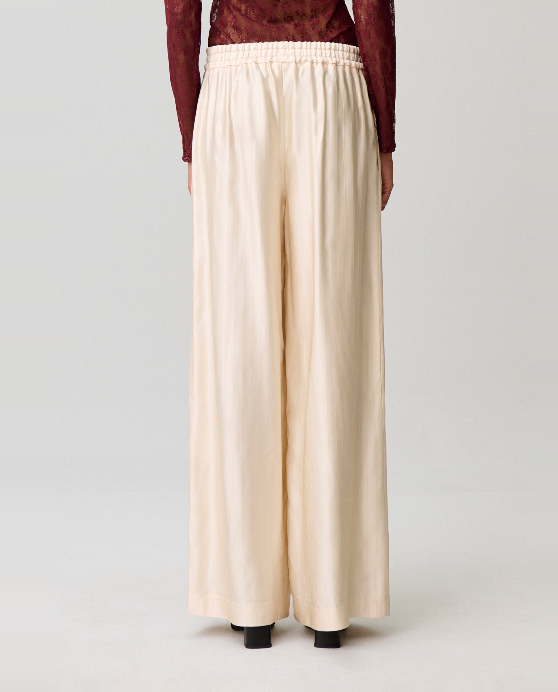 Pantalones anchos de mujer fluidos con rayas satinadas - Claudie Pierlot - Beige Beige-3