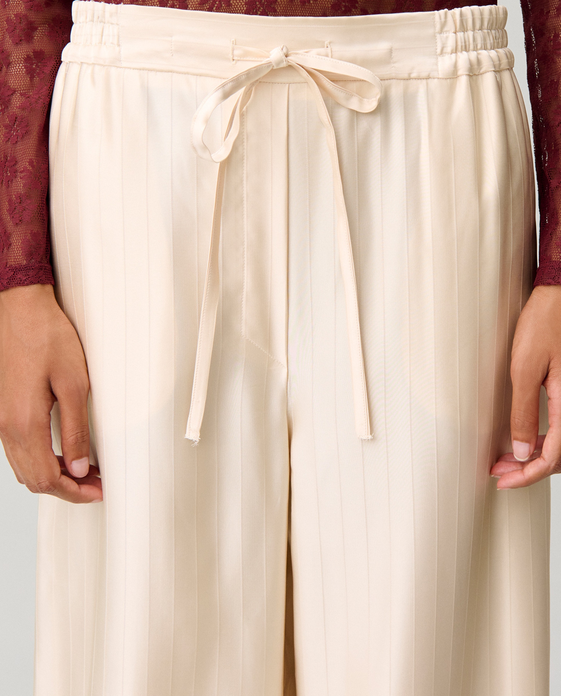 Pantalones anchos de mujer fluidos con rayas satinadas - Claudie Pierlot - Beige Beige-5