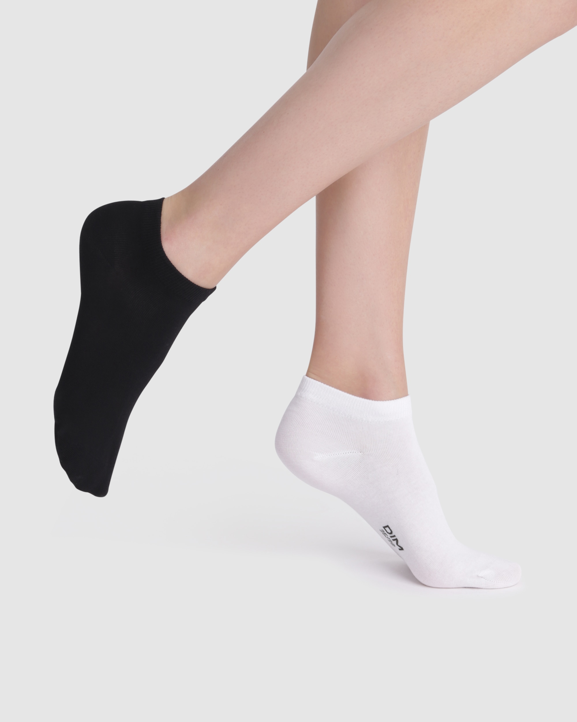Pack de 2 calcetines tobilleros de mujer invisibles de algodón - Dim - Blanco / Negro Blanco / Negro-1