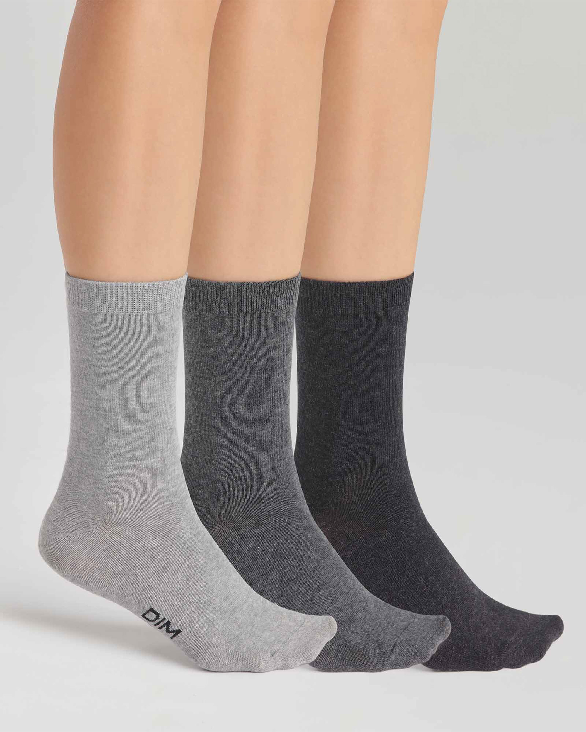 Pack de 3 calcetines de mujer de algodón - Dim - Gris Gris-1