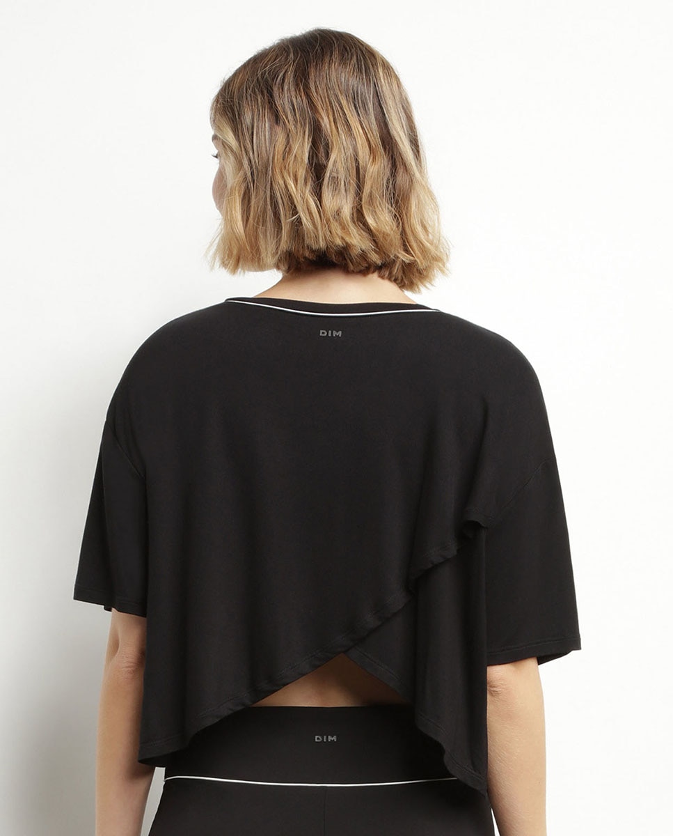 Camiseta deportiva de mujer corta suave con abertura trasera - Dim - Negro Negro-2