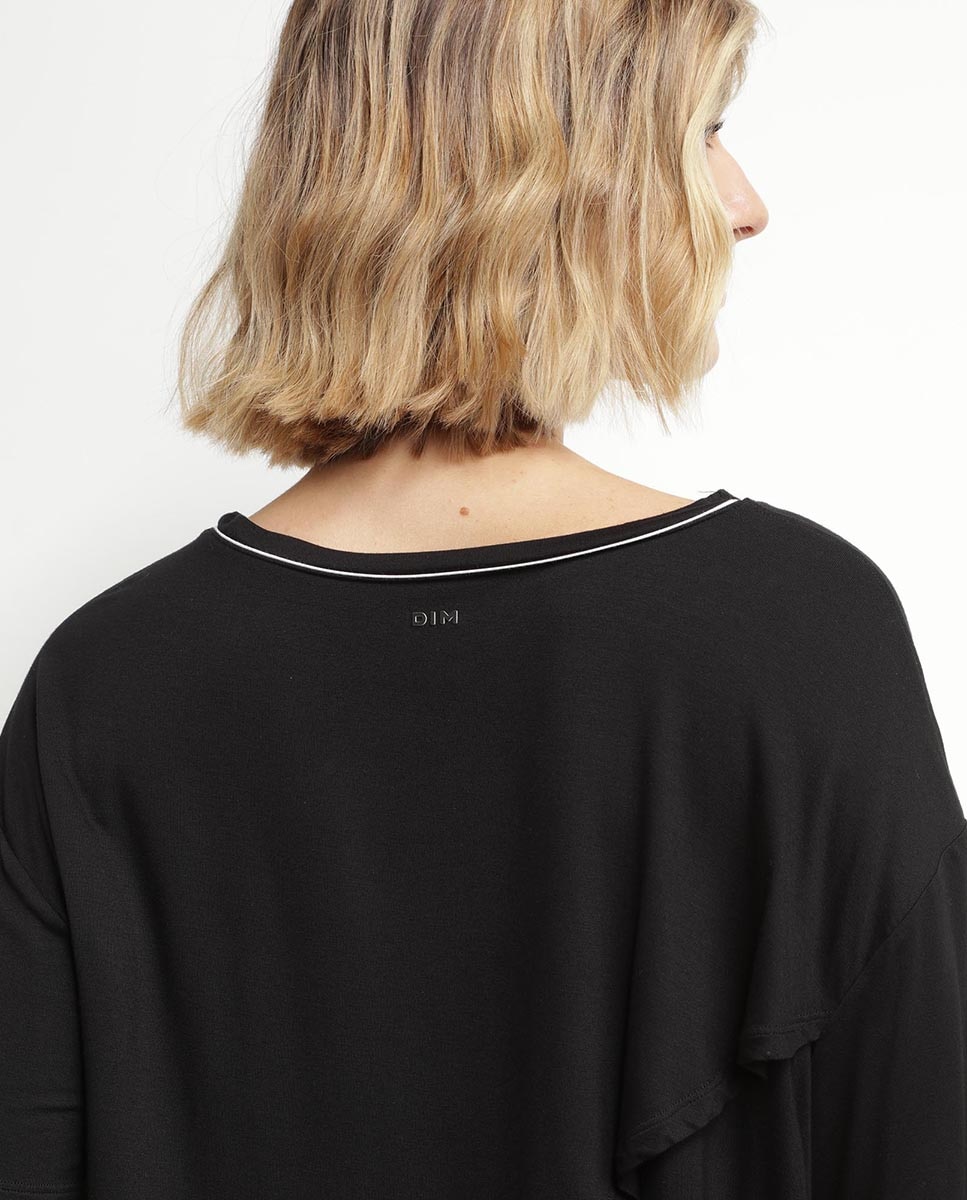Camiseta deportiva de mujer corta suave con abertura trasera - Dim - Negro Negro-4