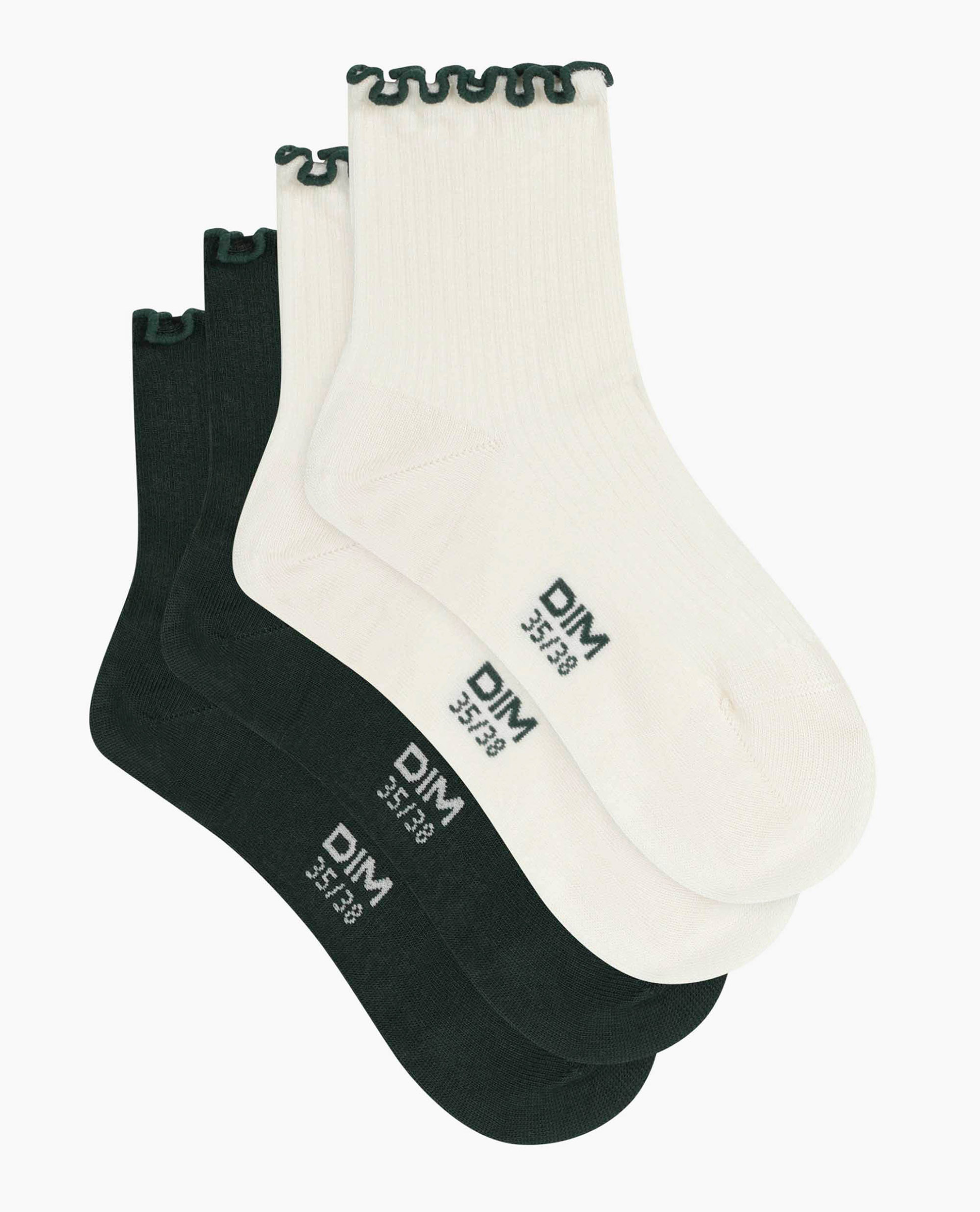 Pack de 2 calcetines tobillero de mujer algodón modal - Dim - Blanco / Verde Blanco / Verde-2