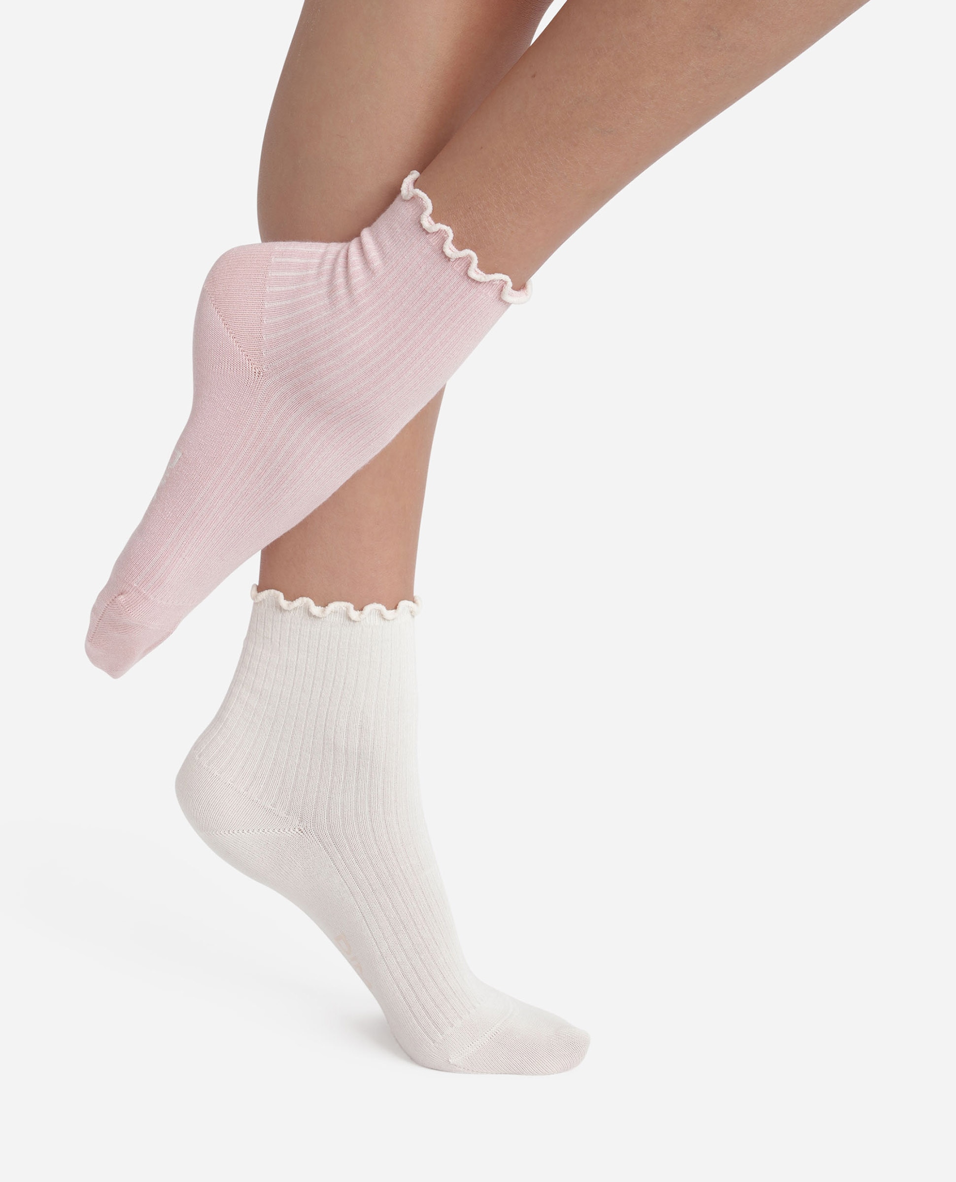 Pack de 2 calcetines tobillero de mujer algodón modal - Dim - Blanco / Rosa Blanco / Rosa-1