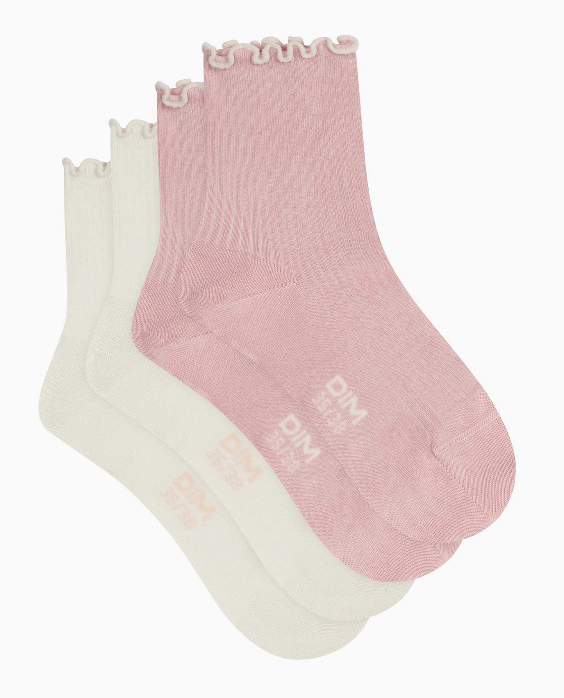 Pack de 2 calcetines tobillero de mujer algodón modal - Dim - Blanco / Rosa Blanco / Rosa-2