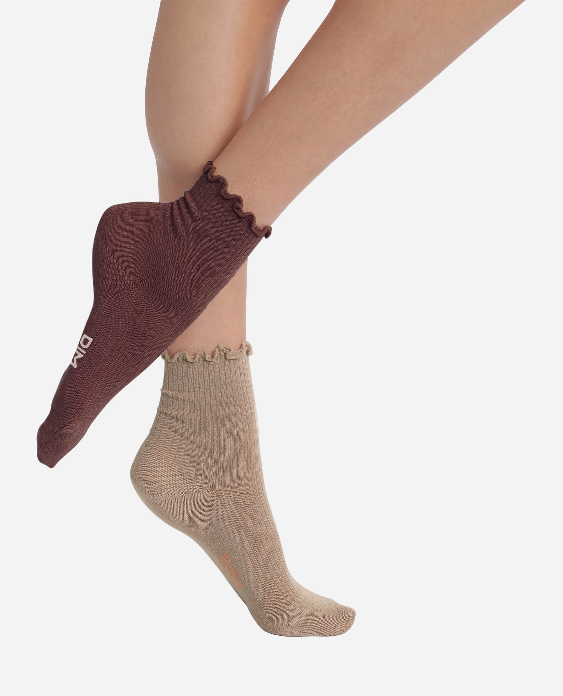 Imagen 0 de Pack de 2 calcetines tobillero de mujer algodón modal Beige/Marrón