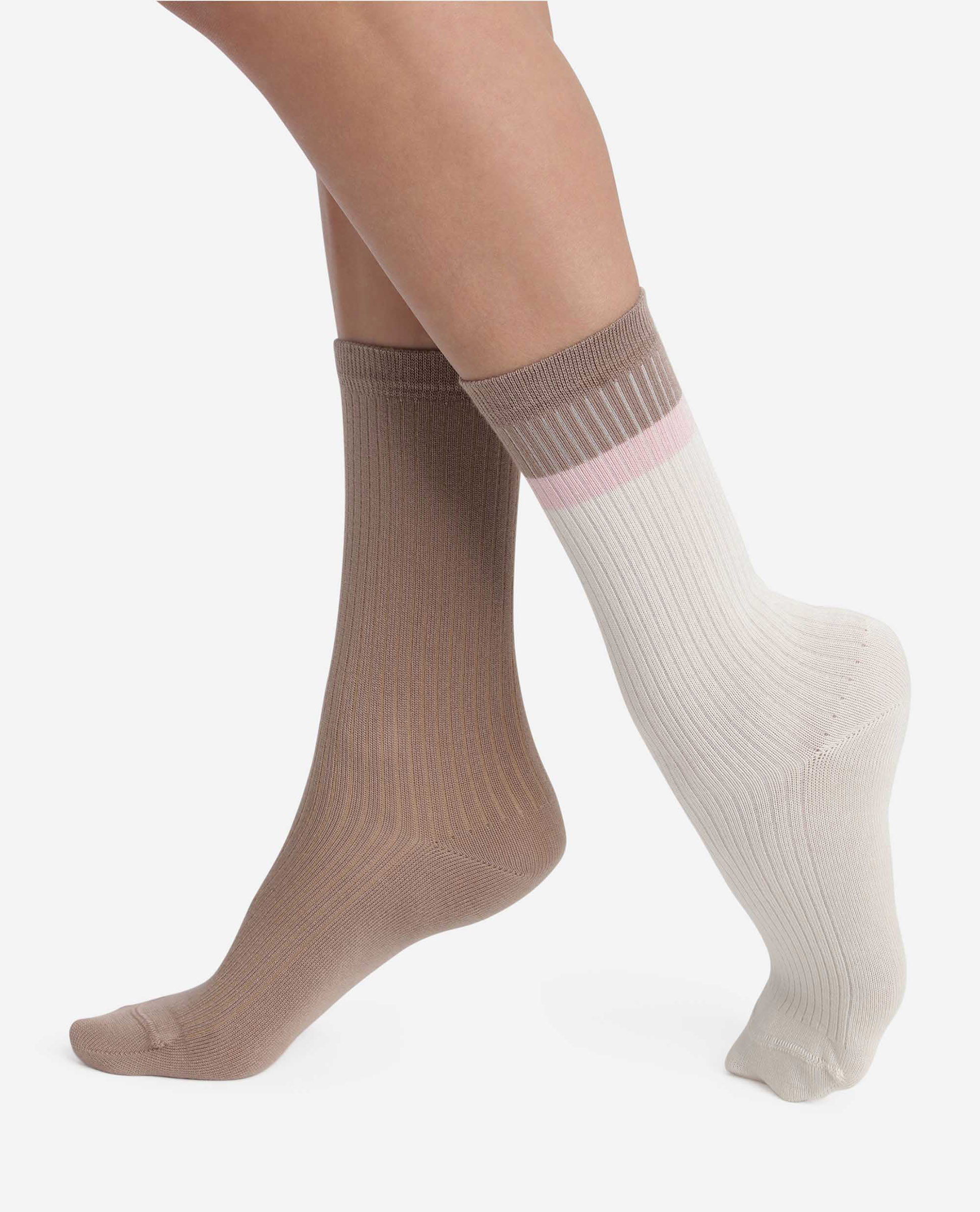 Pack de dos calcetines de mujer algodón modal - Dim - Beige/Marrón Beige/Marrón-1