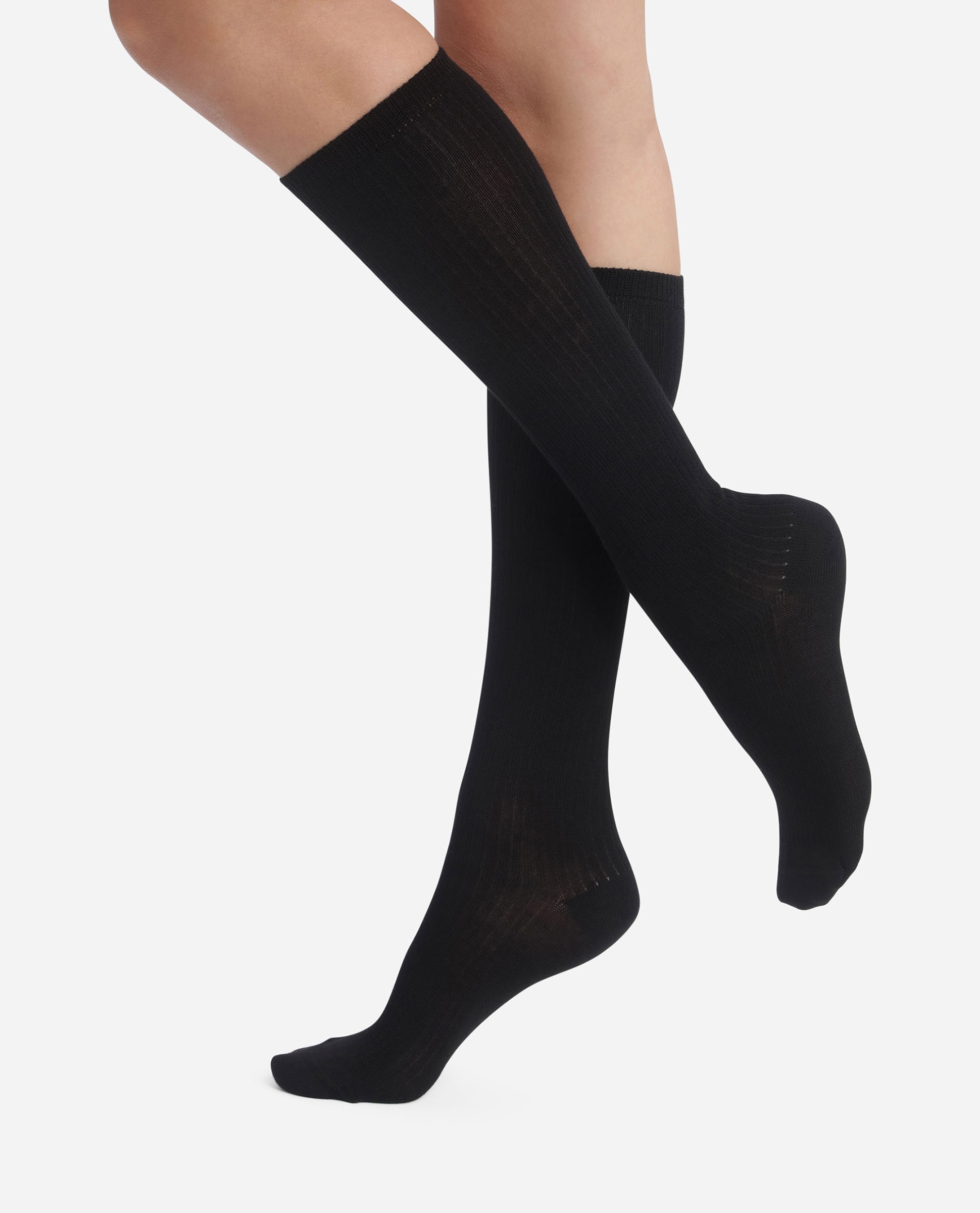 Calcetines altos de mujer algodón acanalado - Dim - Negro Negro-1