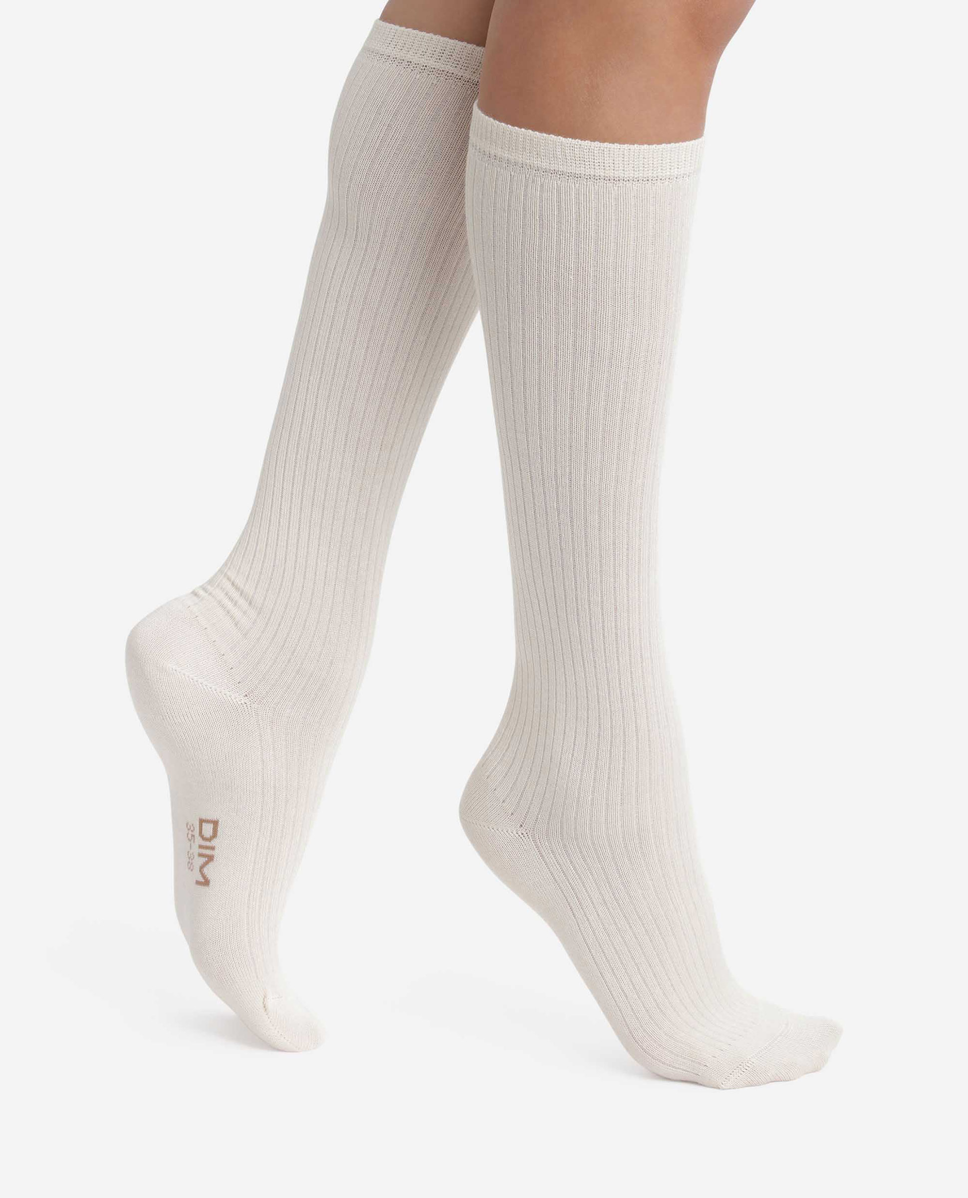 Calcetines altos de mujer algodón acanalado - Dim - Crema Crema-1
