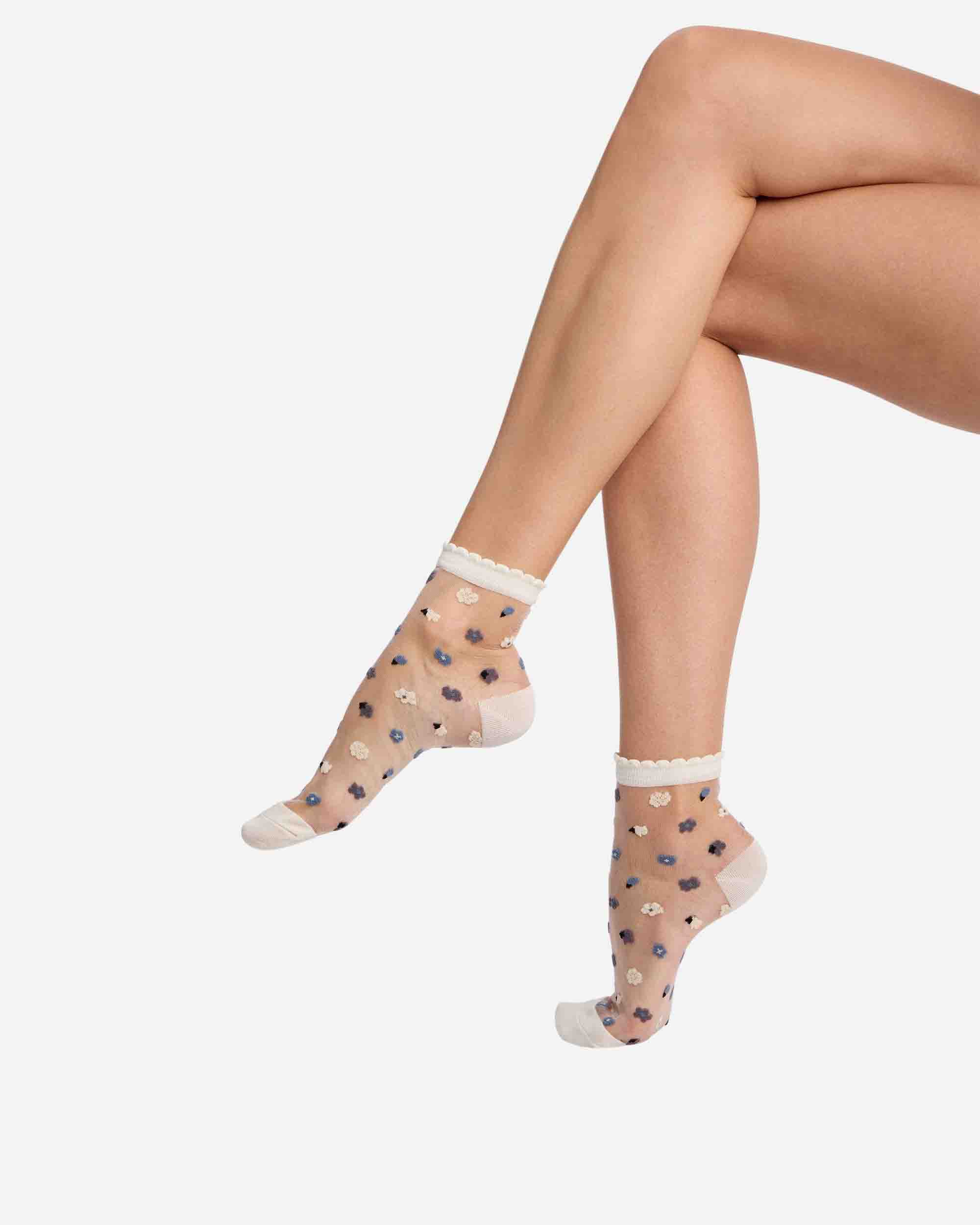 Calcetines tobilleros con flores y transparencias - Dim - Azul Azul-1