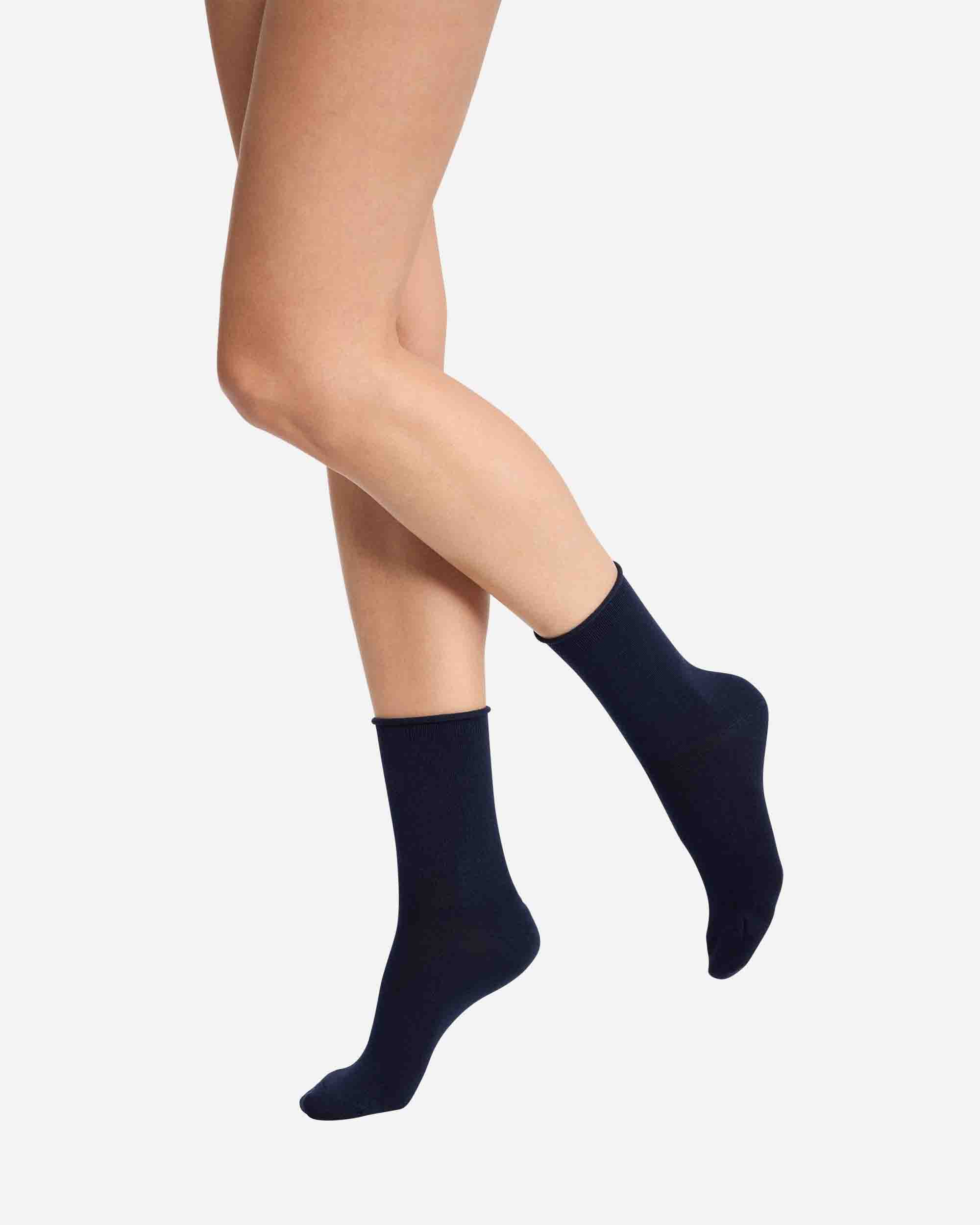 Pack de 2 calcetines cortos de mujer extra suaves de modal - Dim - Azul marino Azul marino-1