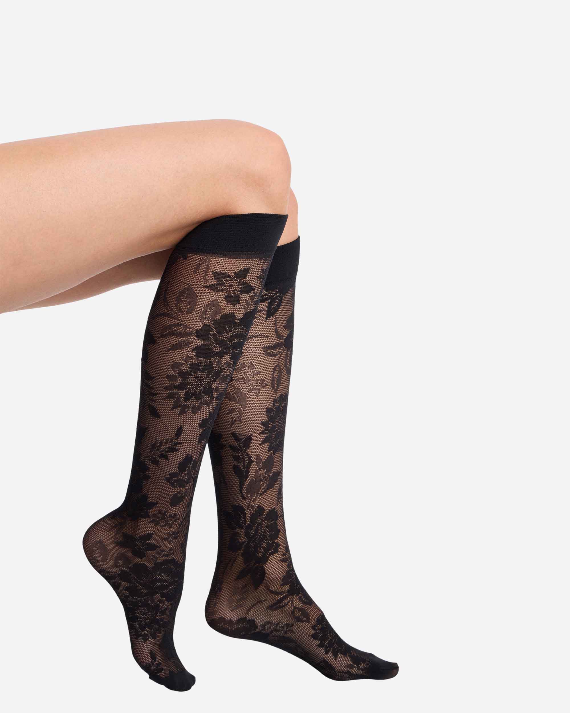 Mini medias con encaje de flores - Dim - Negro Negro-1
