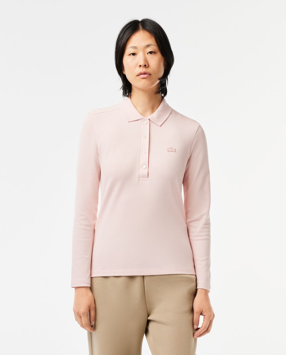 Polo de mujer de corte ajustado de minipiqué elástico de manga corta - Lacoste - Rosa Rosa-1
