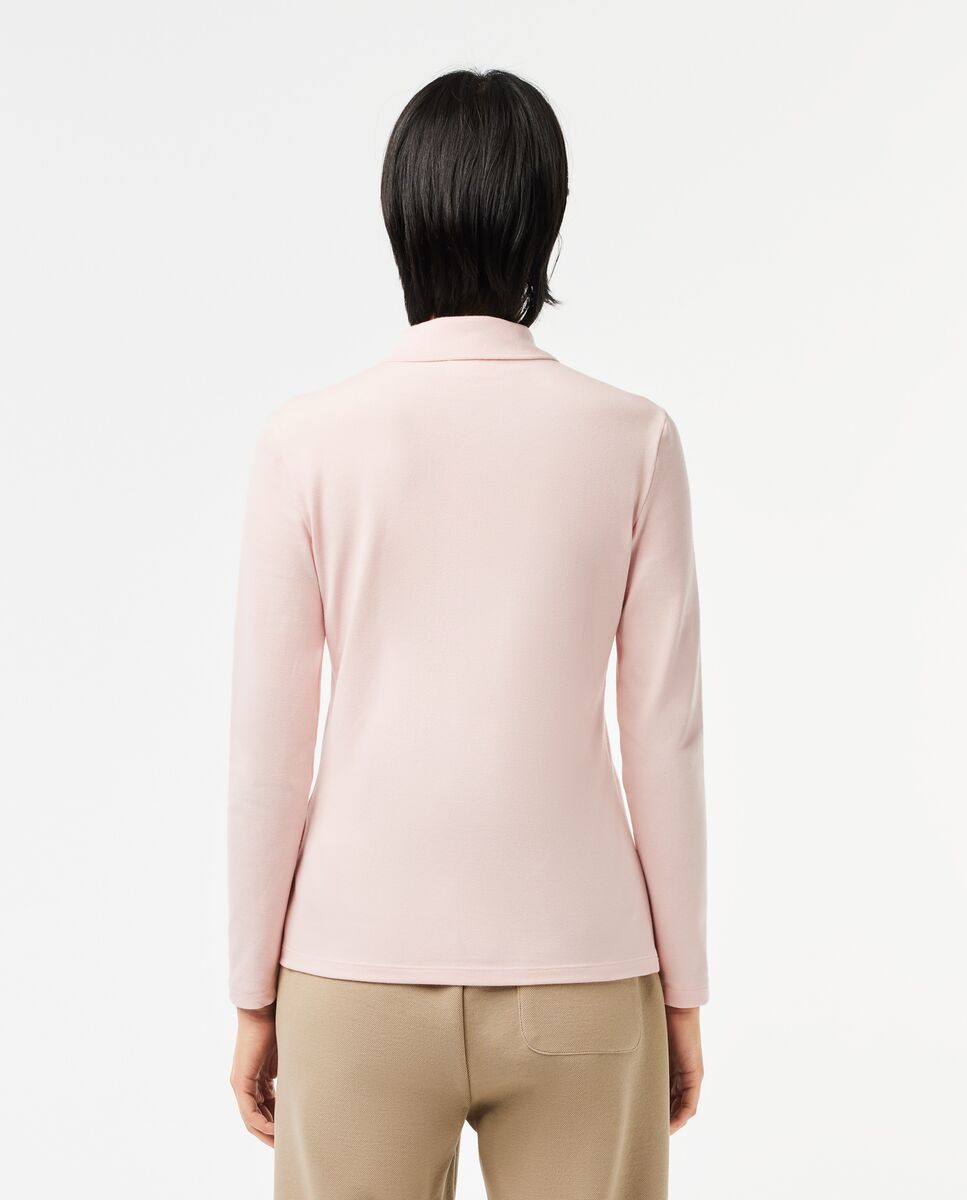 Polo de mujer de corte ajustado de minipiqué elástico de manga corta - Lacoste - Rosa Rosa-2