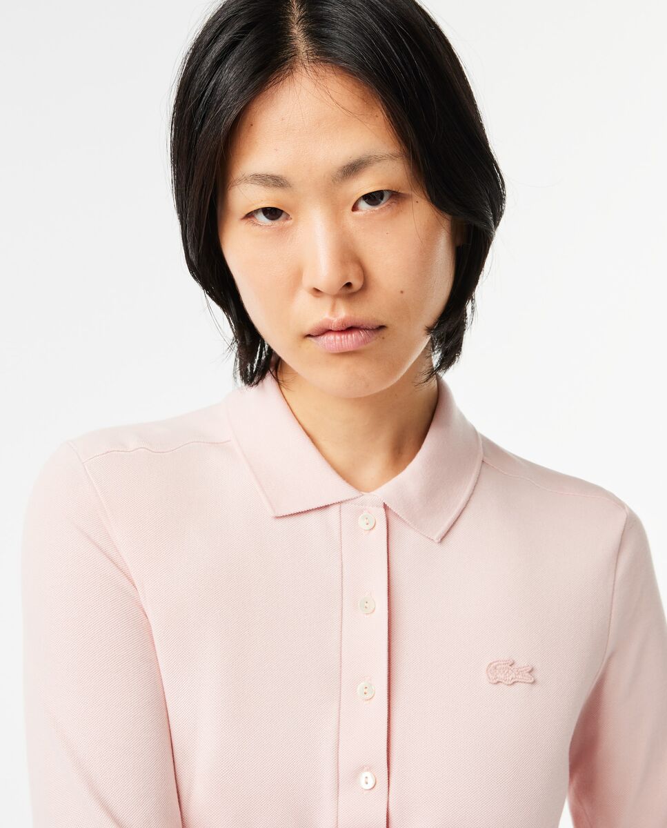 Polo de mujer de corte ajustado de minipiqué elástico de manga corta - Lacoste - Rosa Rosa-3