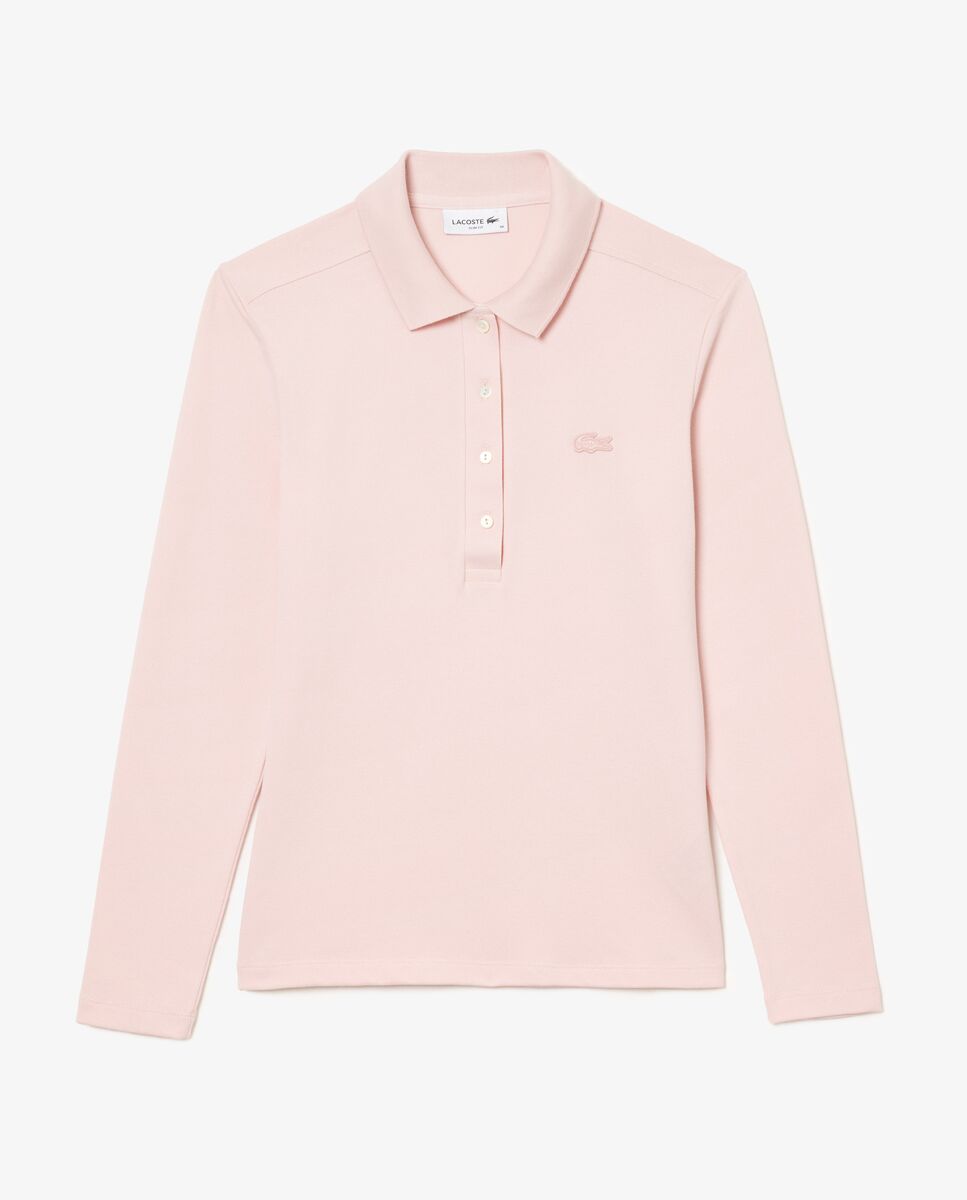 Polo de mujer de corte ajustado de minipiqué elástico de manga corta - Lacoste - Rosa Rosa-4