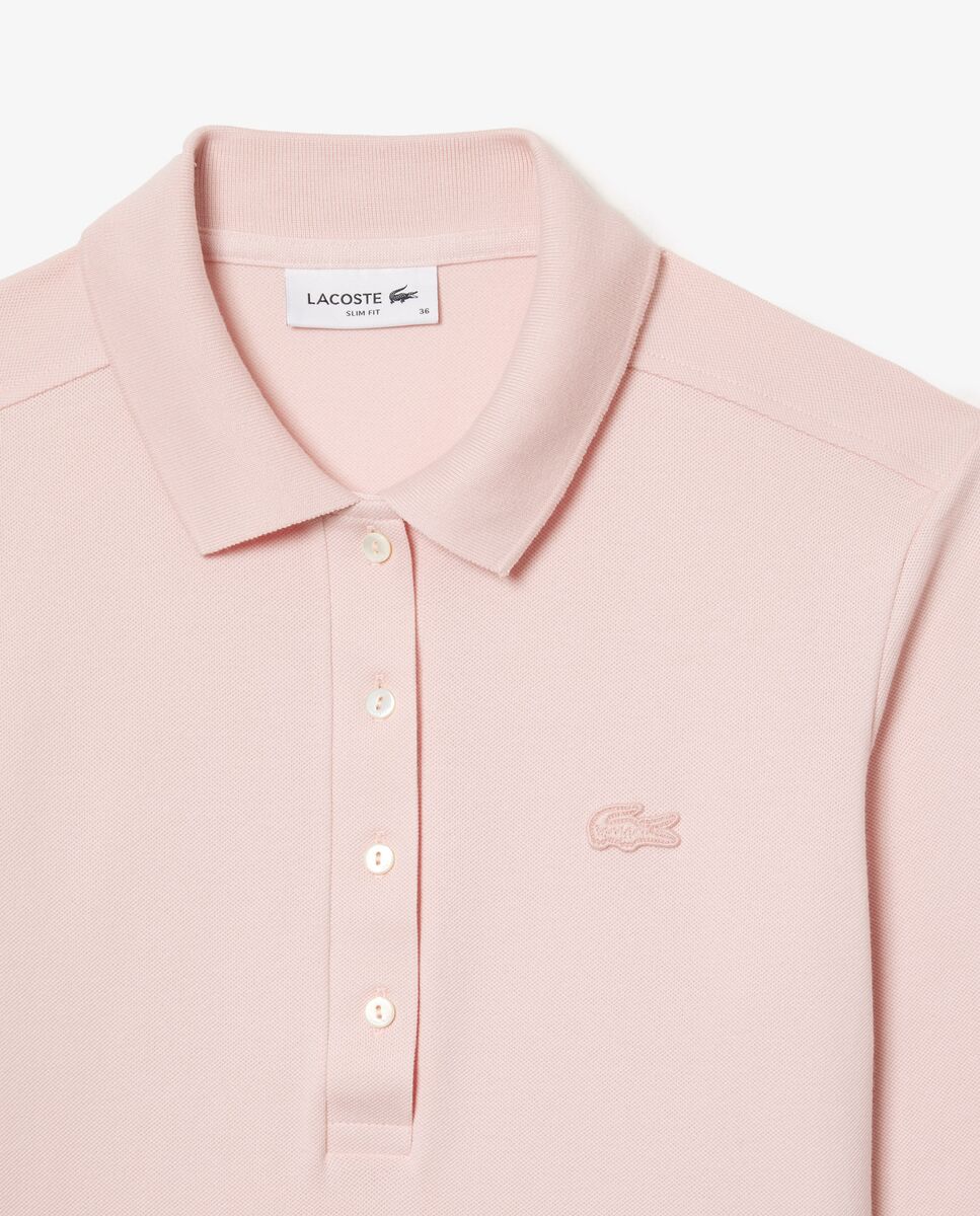 Polo de mujer de corte ajustado de minipiqué elástico de manga corta - Lacoste - Rosa Rosa-5