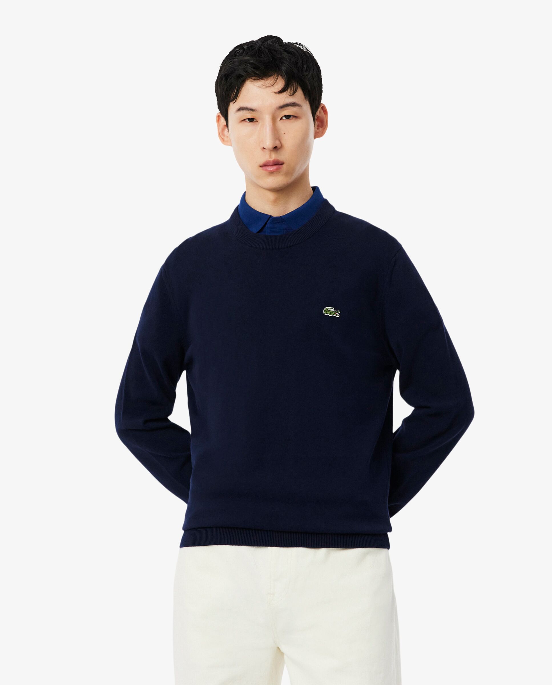 Jersey de hombre de cuello redondo de algodón monocolor - Lacoste - Azul marino Azul marino-1