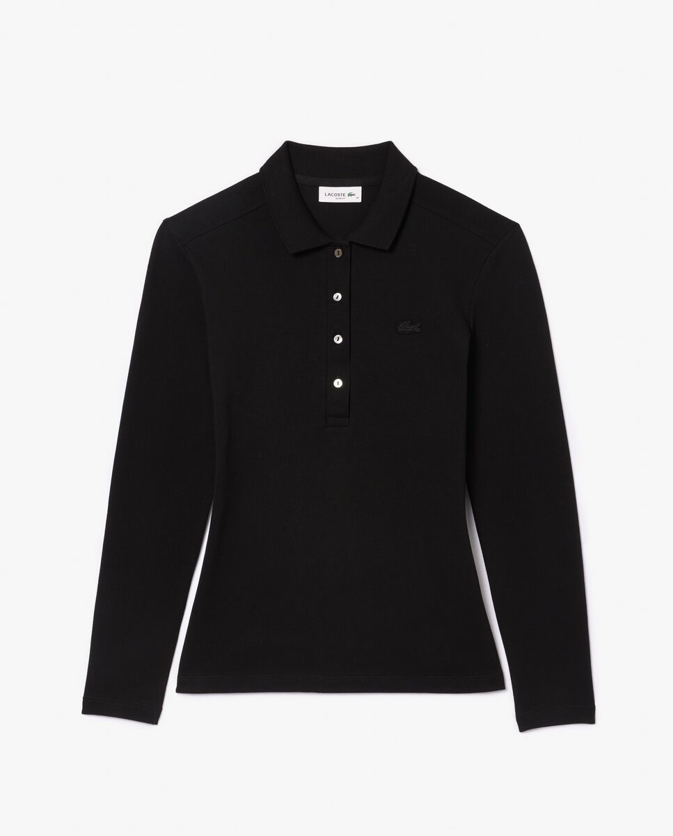 Polo de mujer de corte ajustado de minipiqué elástico de manga corta - Lacoste - Negro Negro-5
