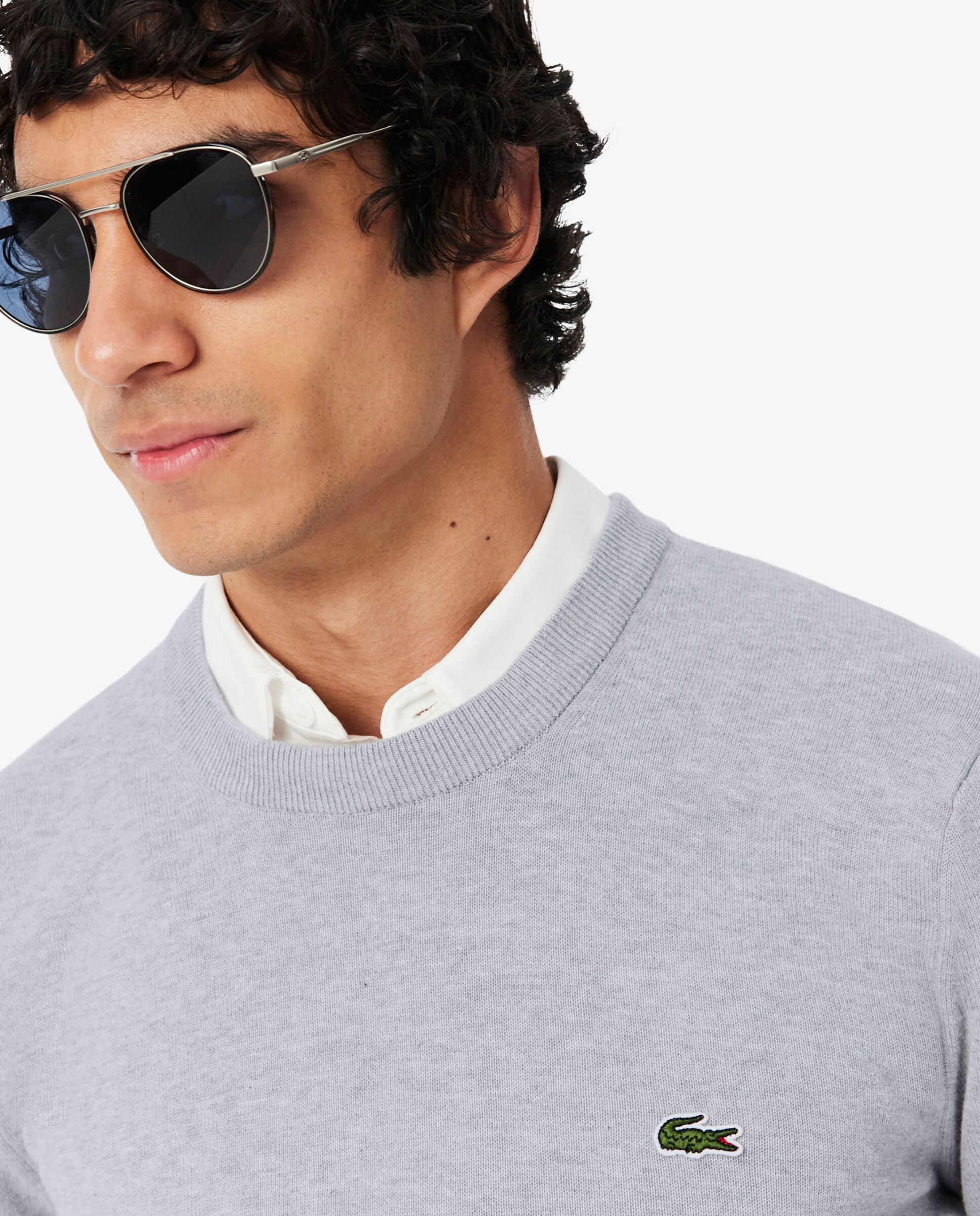 Jersey de hombre de cuello redondo de algodón monocolor - Lacoste - Gris oscuro Gris oscuro-3